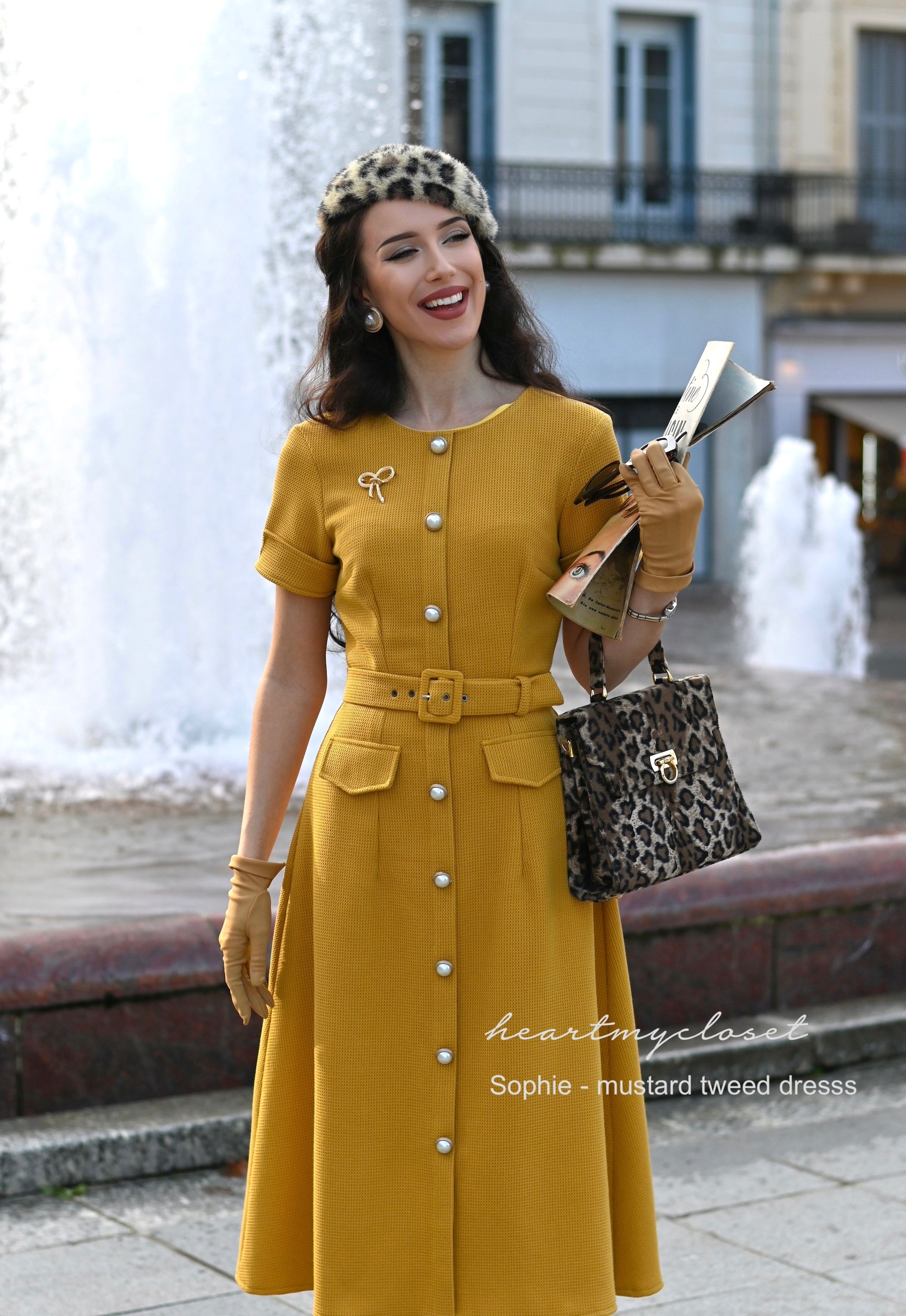 Sophie Tweed A-Line Dress - Elegant Women's Floral Print Party Dress for Weddings, Cocktails & Special Occasions