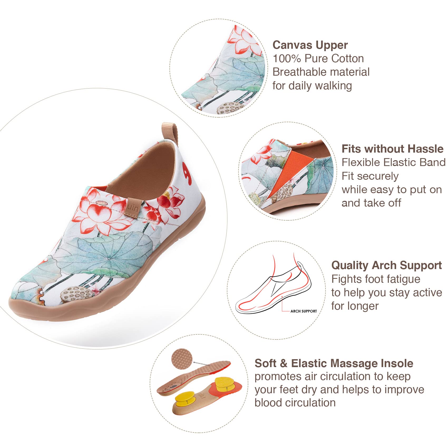 UIN Women's Art Painted Slip-On Canvas Loafers - Lightweight Comfortable Casual Sneakers with Lotus Design (Size 9) | Perfect for Travel, Walking & Boho Fashion Outfits
