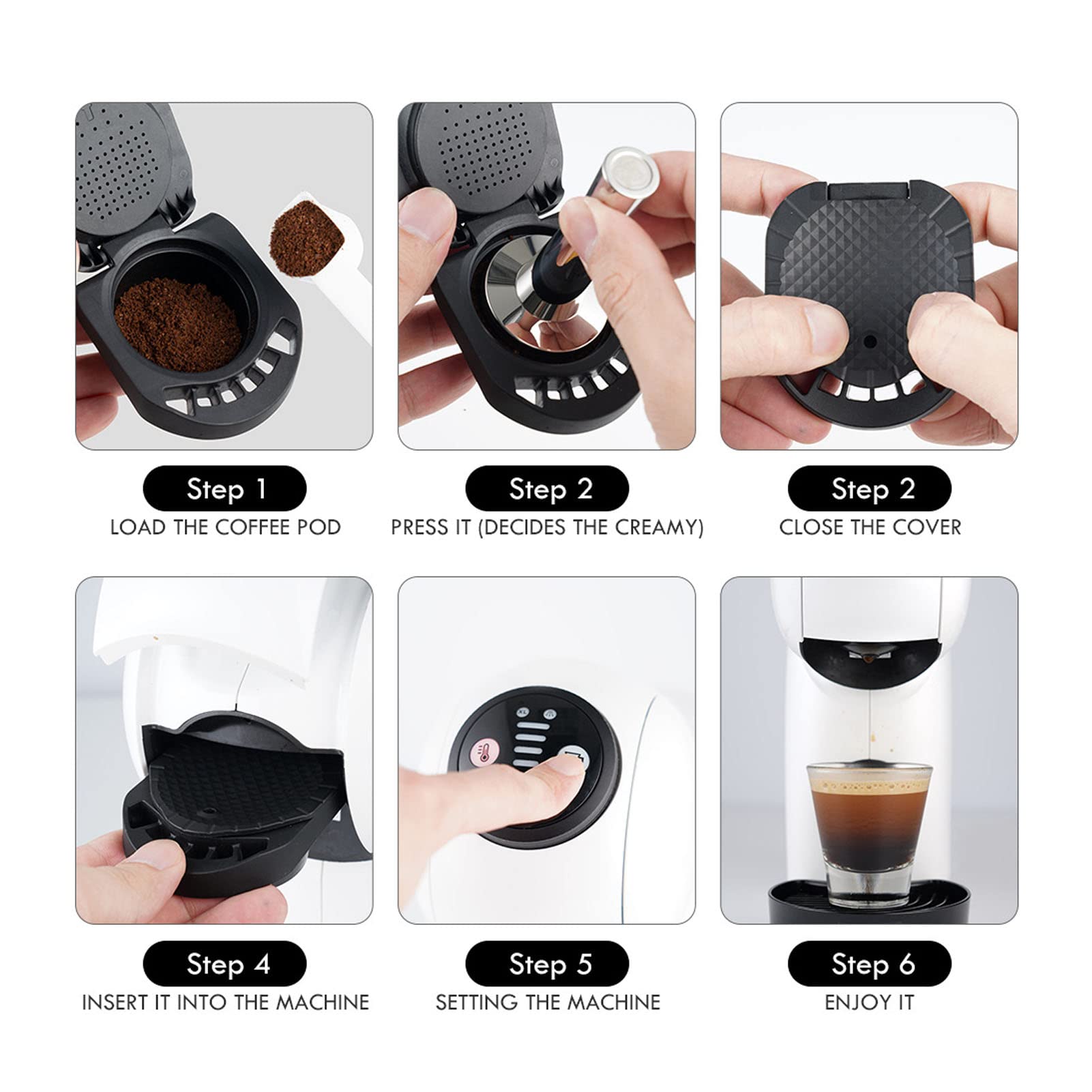 Eco-Friendly Black Reusable Coffee Capsule Filter Cup - Compatible with Most Coffee Makers | Perfect for Home, Office & Travel Use