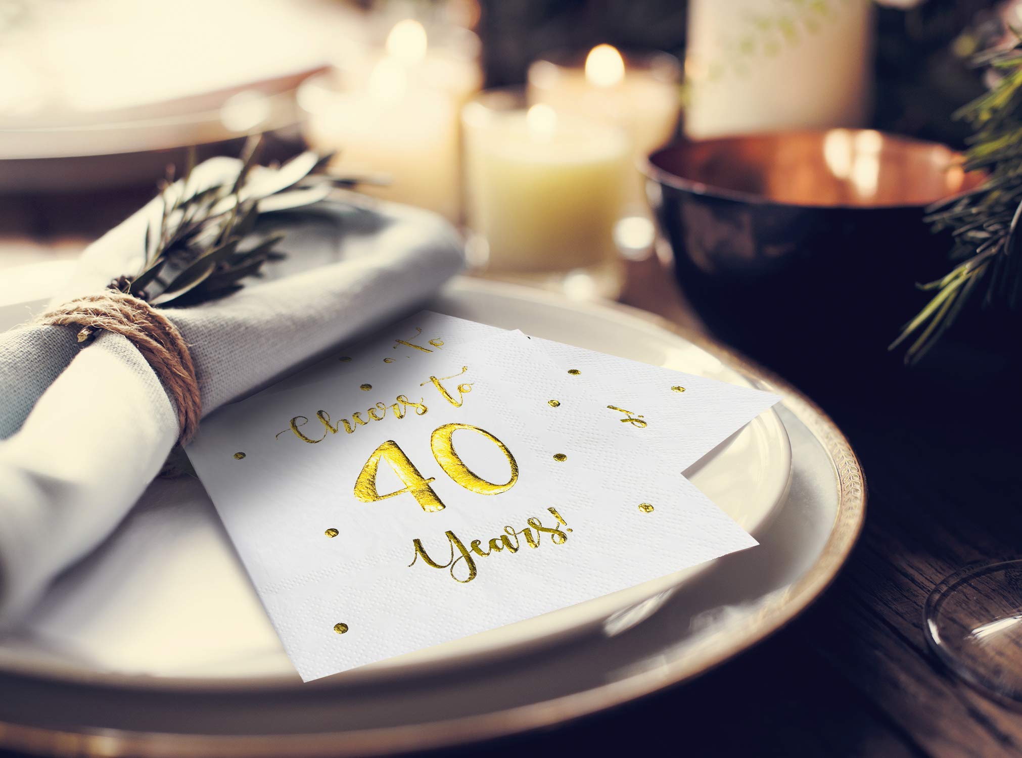 Happy 40th Birthday Cocktail Napkins - 50-Pack 3-Ply White 5x5 Inch Party Napkins for Men & Women | Anniversary, Wedding & Milestone Celebration Decor | Perfect for Cocktail Parties, Birthday Bashes & Special Events