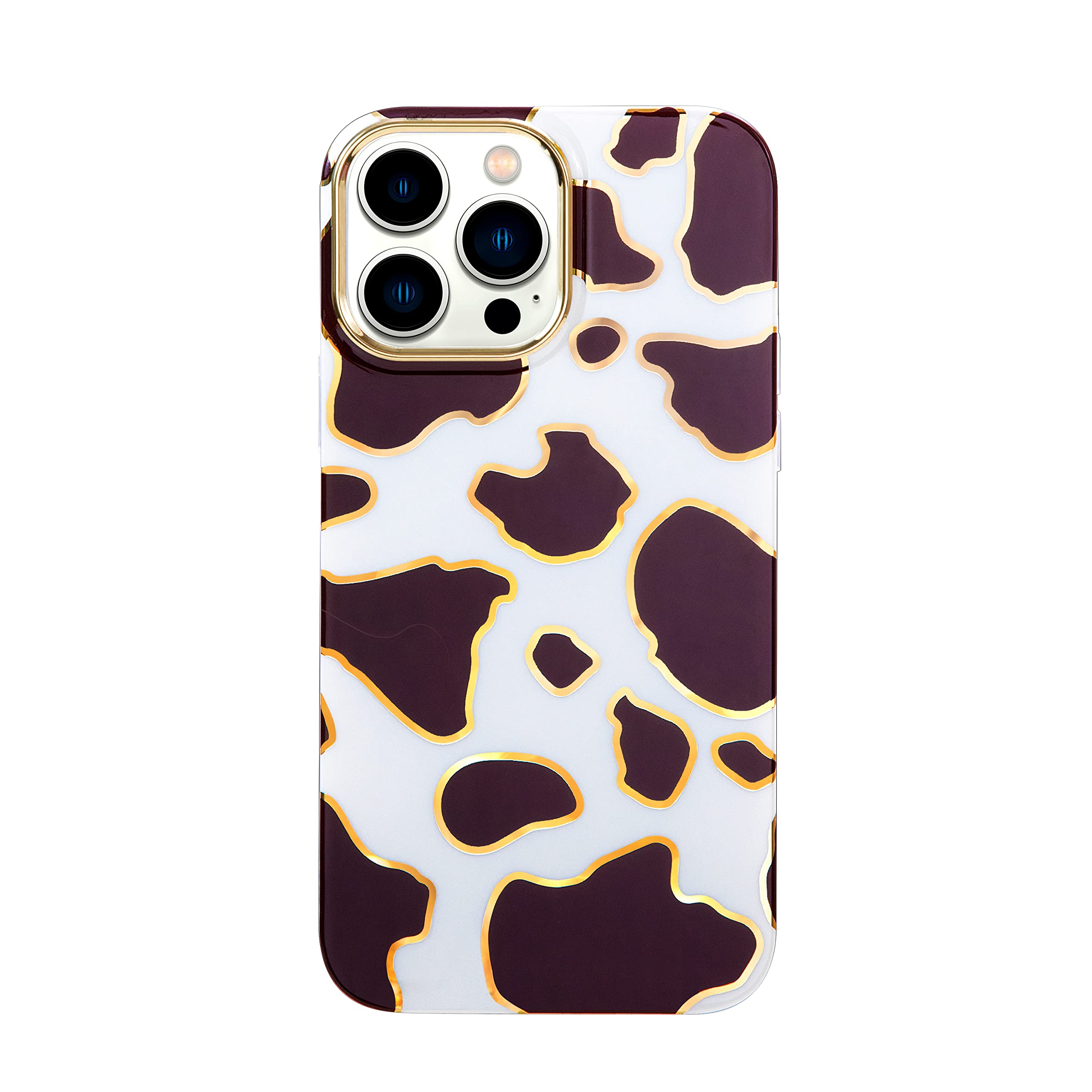 KIQ Cute Gold Cow Print Magnetic Case for iPhone 14/13 Pro/13 (6.1 Inch) - MagSafe Compatible Protective Cover for Women & Girls | Perfect for Daily Use, Work & Travel