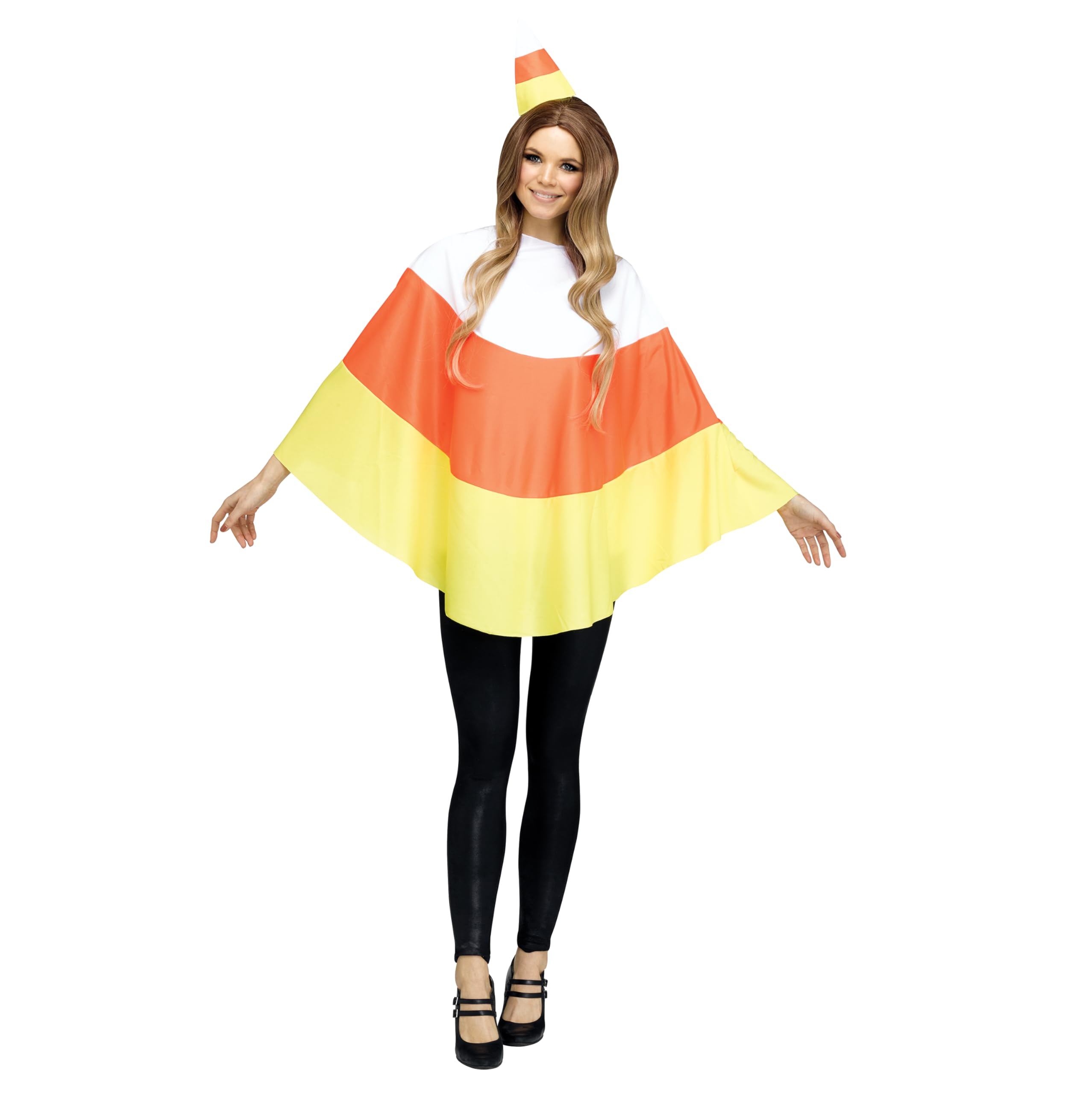 Fun World Women's Candy Corn Halloween Poncho - Festive Costume for Trick or Treating, Parties & Cosplay