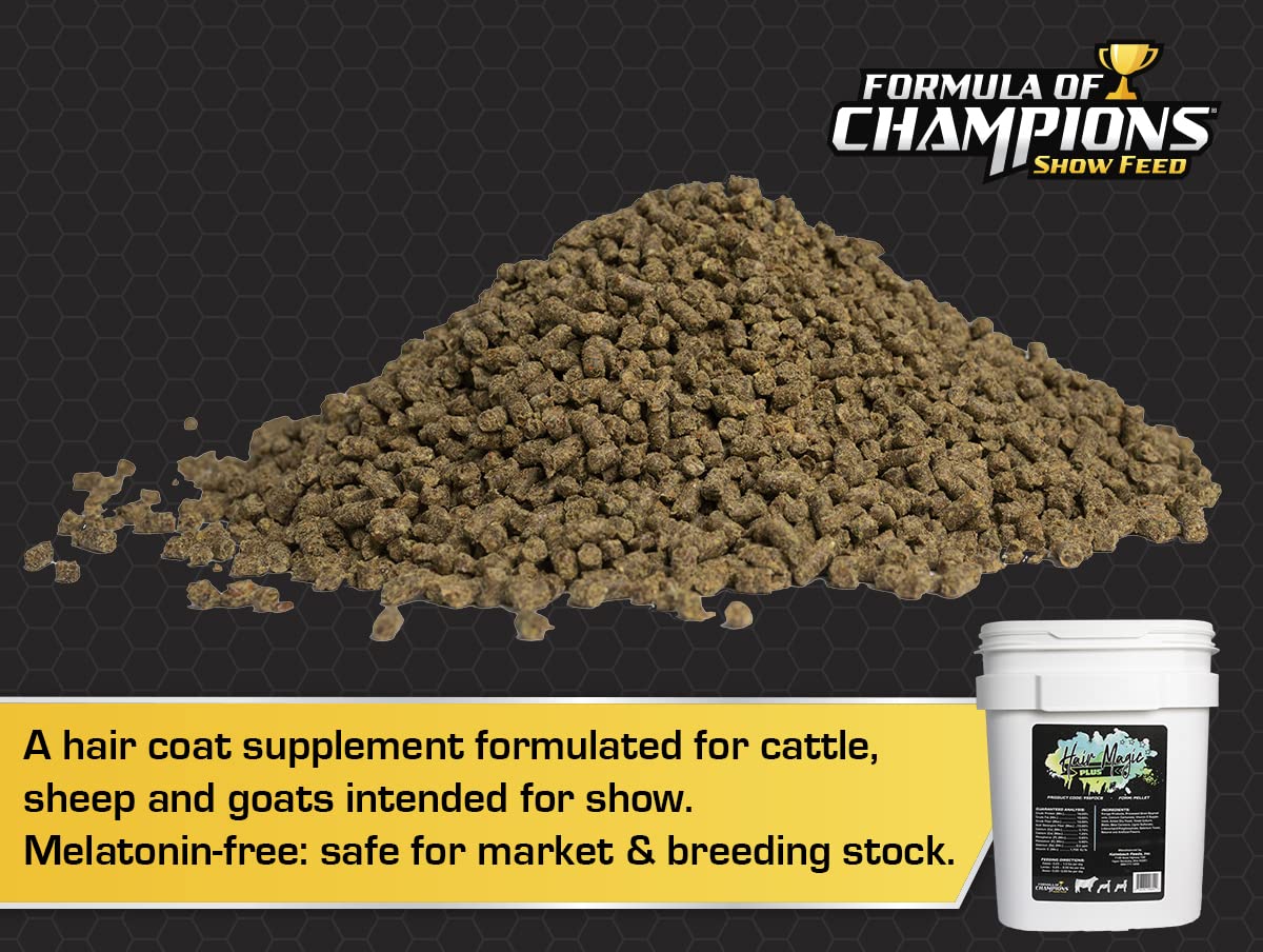 Hair Magic Plus Pelleted Topdress Supplement for Show Animals - 30 lb Bucket | Enhances Coat Shine & Health for Livestock, Horses & Pets | Perfect for Competitions & Grooming
