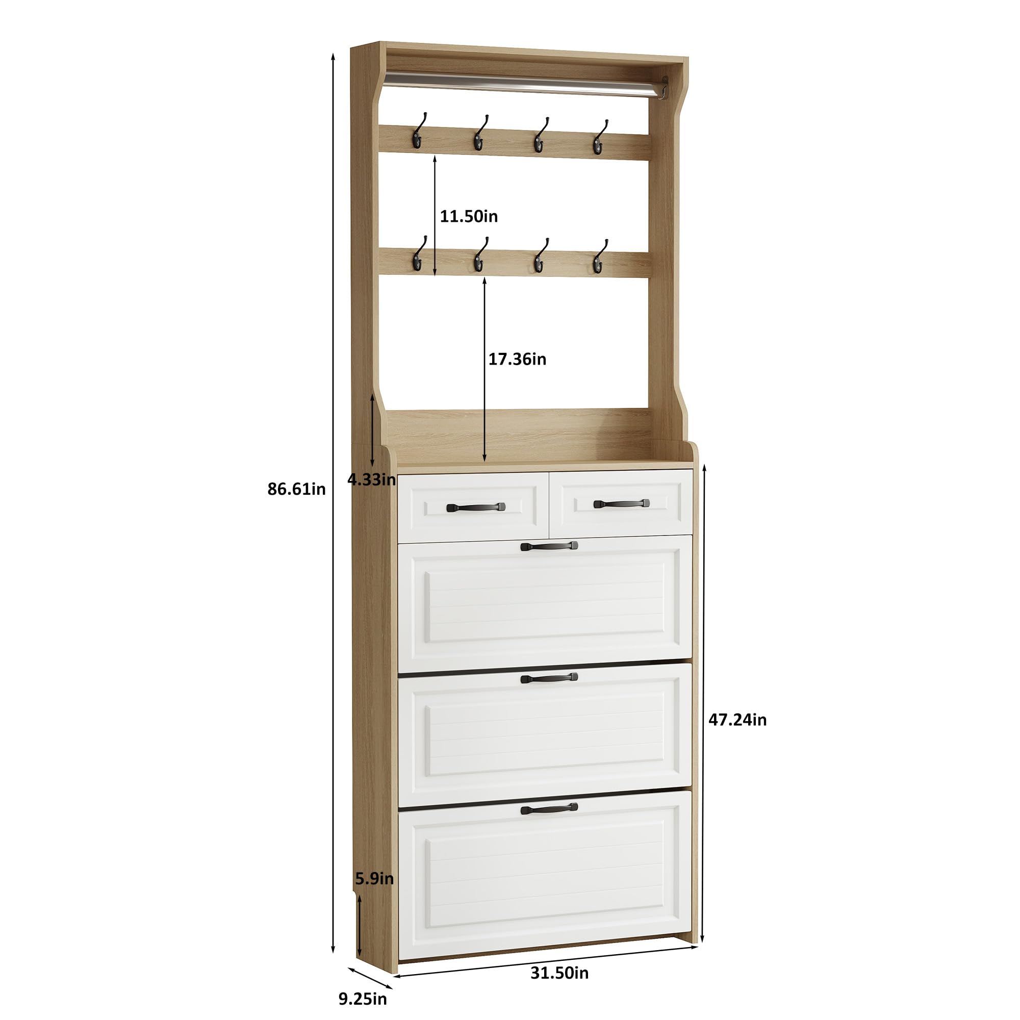 Olela Multi-Functional Shoe Cabinet - Space Saving Narrow Entryway Shoe Organizer with 3 Flip Drawers & Open Shelves | Freestanding Storage for Shoes, Hats & Accessories | Perfect for Small Apartments, Closets & Entryways