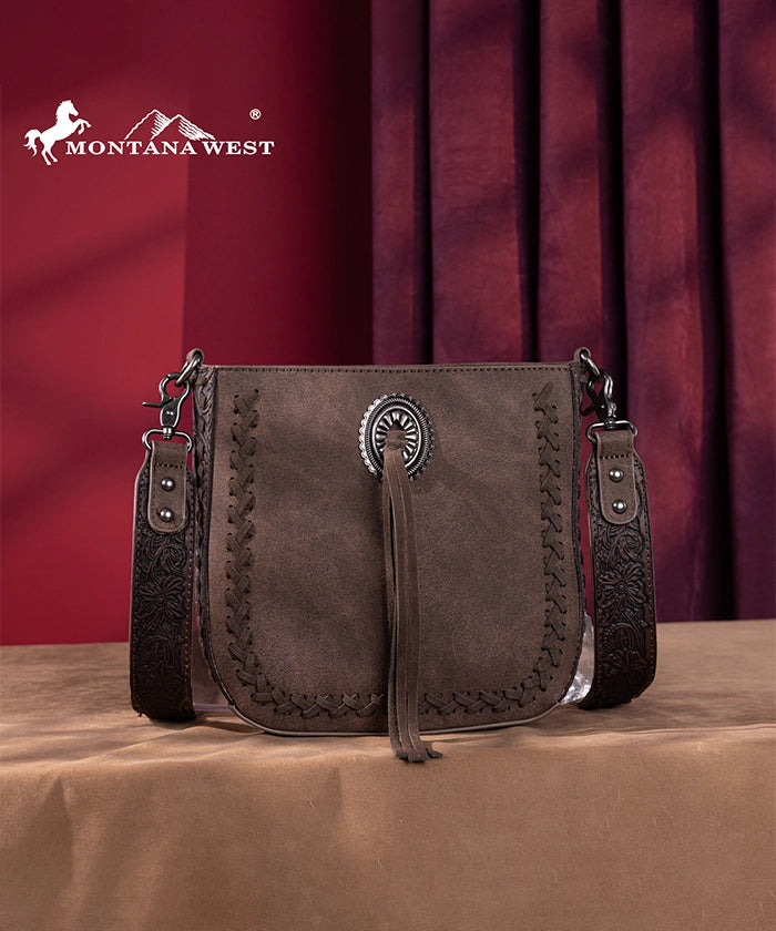 Montana West Genuine Leather Tooled Whipstitch Crossbody Purse for Women - Stylish Handbag for Everyday Use, Travel & Shopping