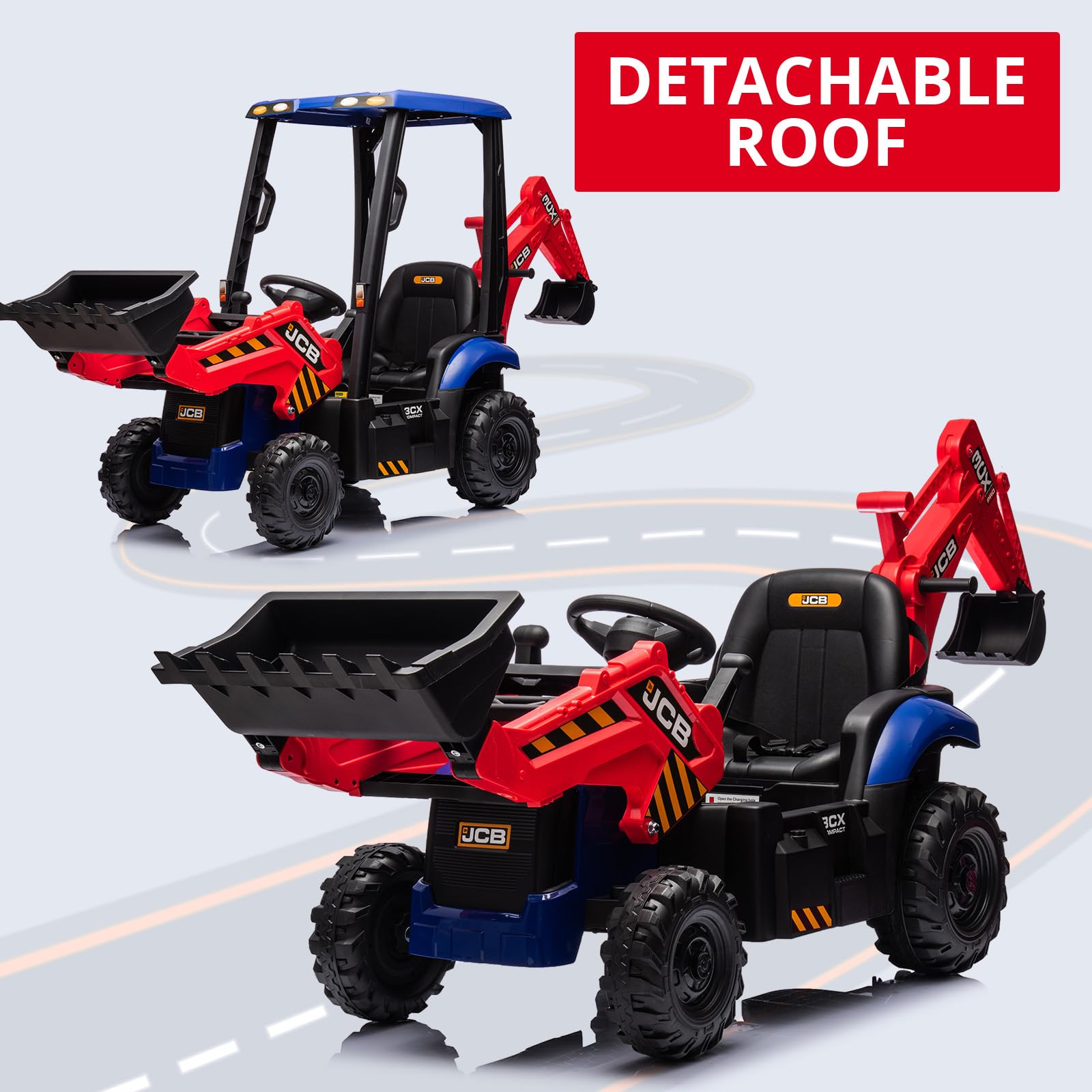 **GARVEE 4-in-1 Kids Ride-On Tractor Toy with Excavator, Bulldozer & Front Loader – 12V Battery, Remote Control, Removable Tent, Horn & EVA Tires – Red – Perfect for Outdoor Play, Backyard Fun & Pretend Construction Adventures**