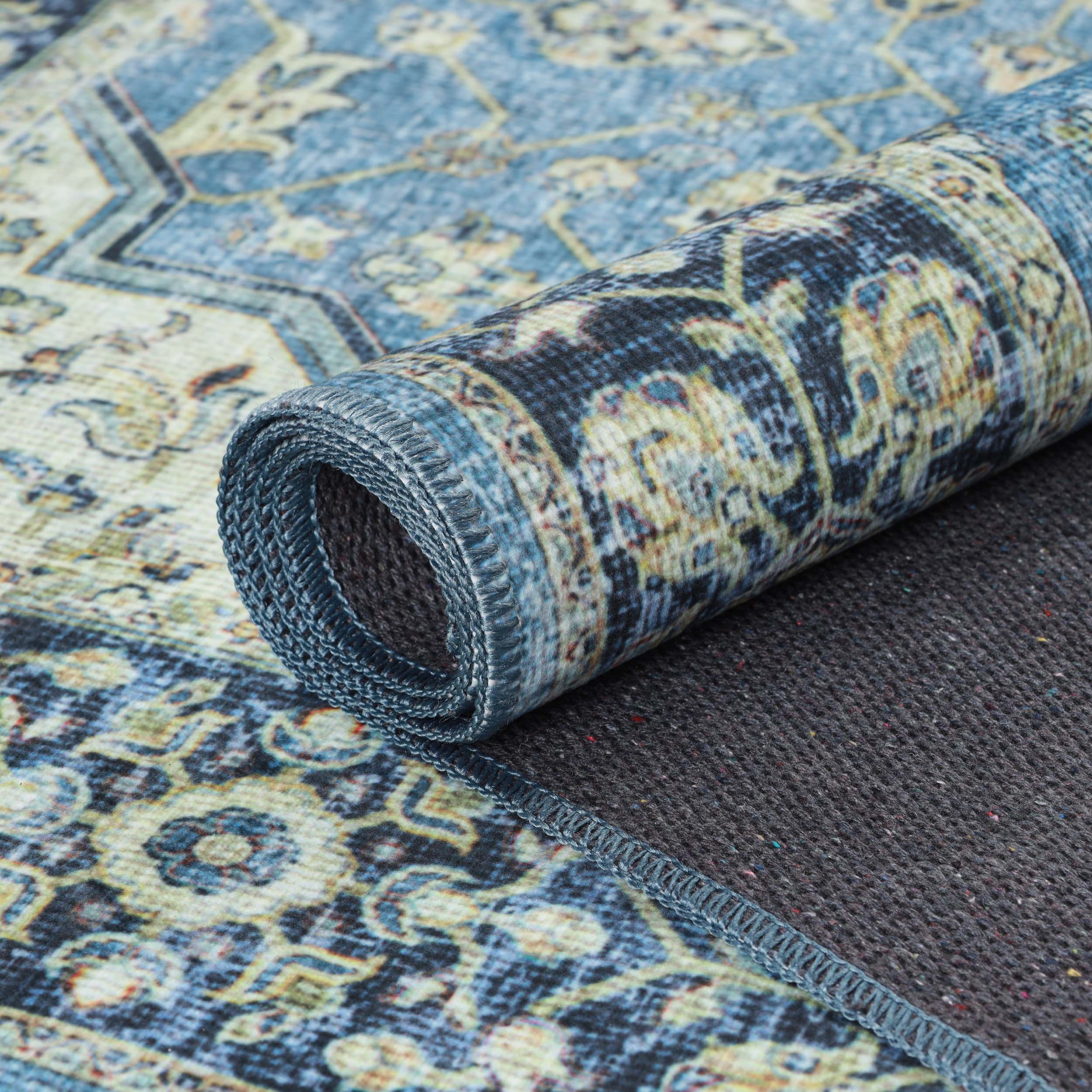 Jay Damask Medallion Bordered Washable Indoor Area Rug - Non-Slip Living Room Carpet, Bedroom Runner for Home Decor | Perfect for Hallways, Entryways & Cozy Spaces