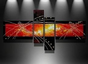 Black and Red Abstract Acrylic Canvas Art Set - Modern 4 Piece Wall Paintings for Living Room Decor | Handmade Contemporary Artwork | Perfect for Home, Office & Gift Giving