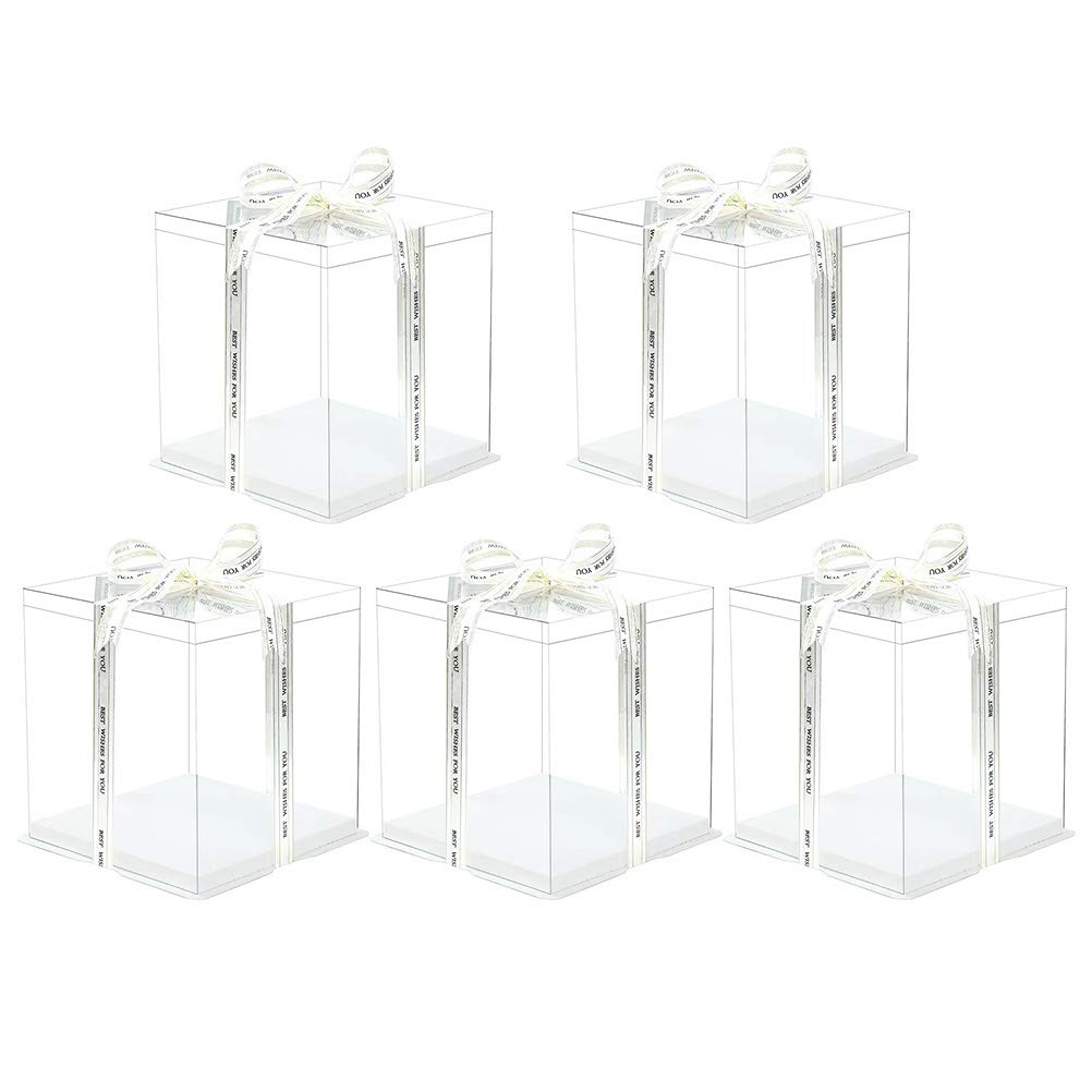 DOITOOL 5-Piece Clear Plastic Cake Box for Birthday Cakes - Single Layer Dessert Storage Container for Home Bakeries & Cake Shops - Perfect for Cupcakes, Pastries & Dessert Display