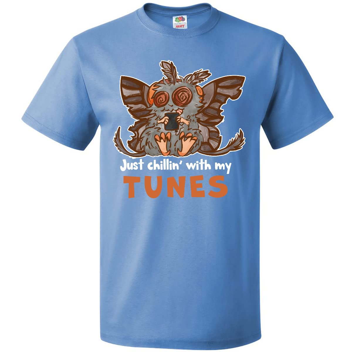 Inktastic Just Chilling with My Tunes Creepy Moth Monster Graphic T-Shirt for Men & Women - Soft Cotton Tee for Music Lovers, Halloween Costumes & Unique Gifts