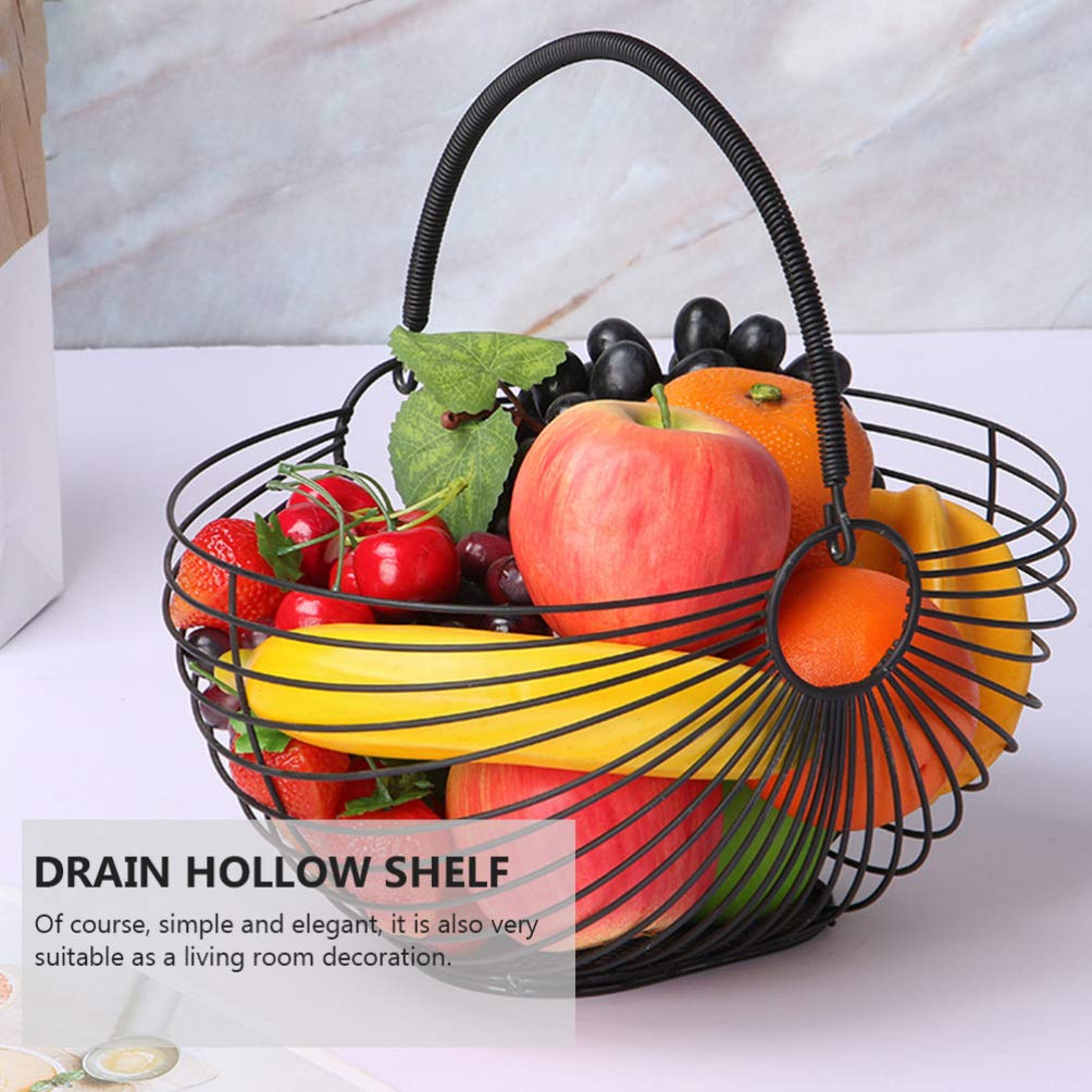 Cabilock Wrought Iron Fruit Basket with Handle - Portable Hollow-Out Design for Living Room, Kitchen & Dining Room - Multifunctional Home Decor Storage Shelf