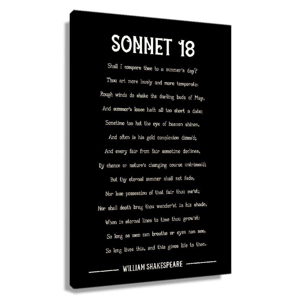 Sonnet 18 by William Shakespeare - Framed Poetry Wall Art Print on Canvas (24x36 inches, 60x90cm) - Romantic Literary Decor for Bedroom, Bathroom, Kitchen & Office