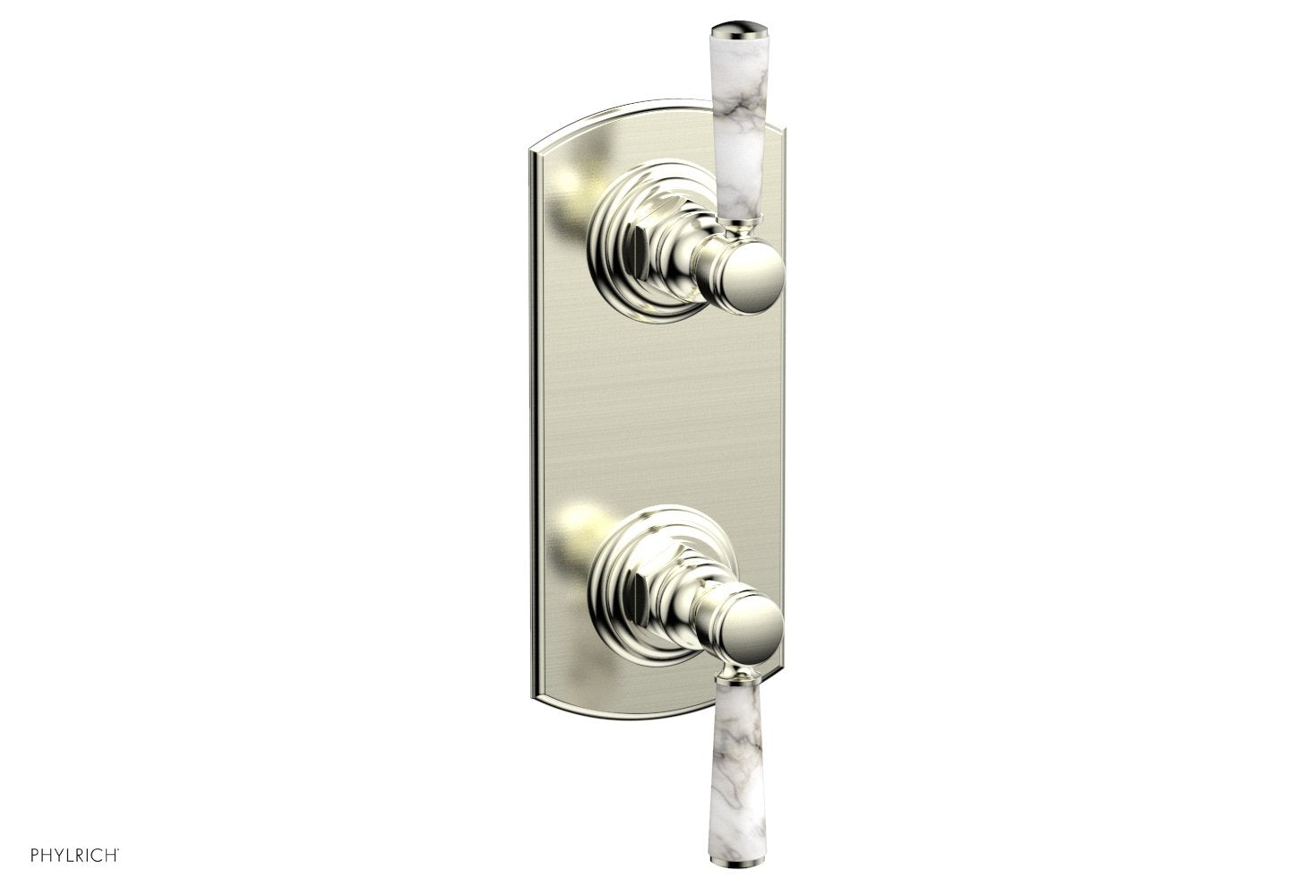 HEX TRADITIONAL / HENRI 1/2 Thermostatic Valve with Volume Control or Diverter - White Marble Handles (4 155) - Perfect for Bathroom & Shower Fixture Upgrades
