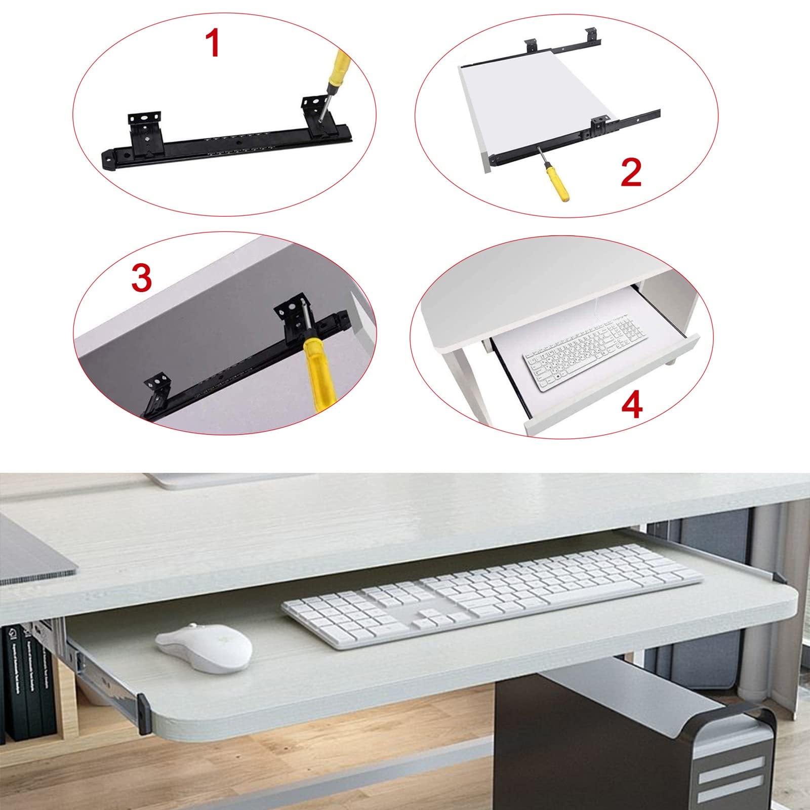 Ergonomic Slide-Out Keyboard Tray Under Desk - Adjustable Height Keyboard & Mouse Holder Workspace Organizer - Eye Protection Design for Home/Office Use - Perfect for Gaming, Typing & Computer Workstations