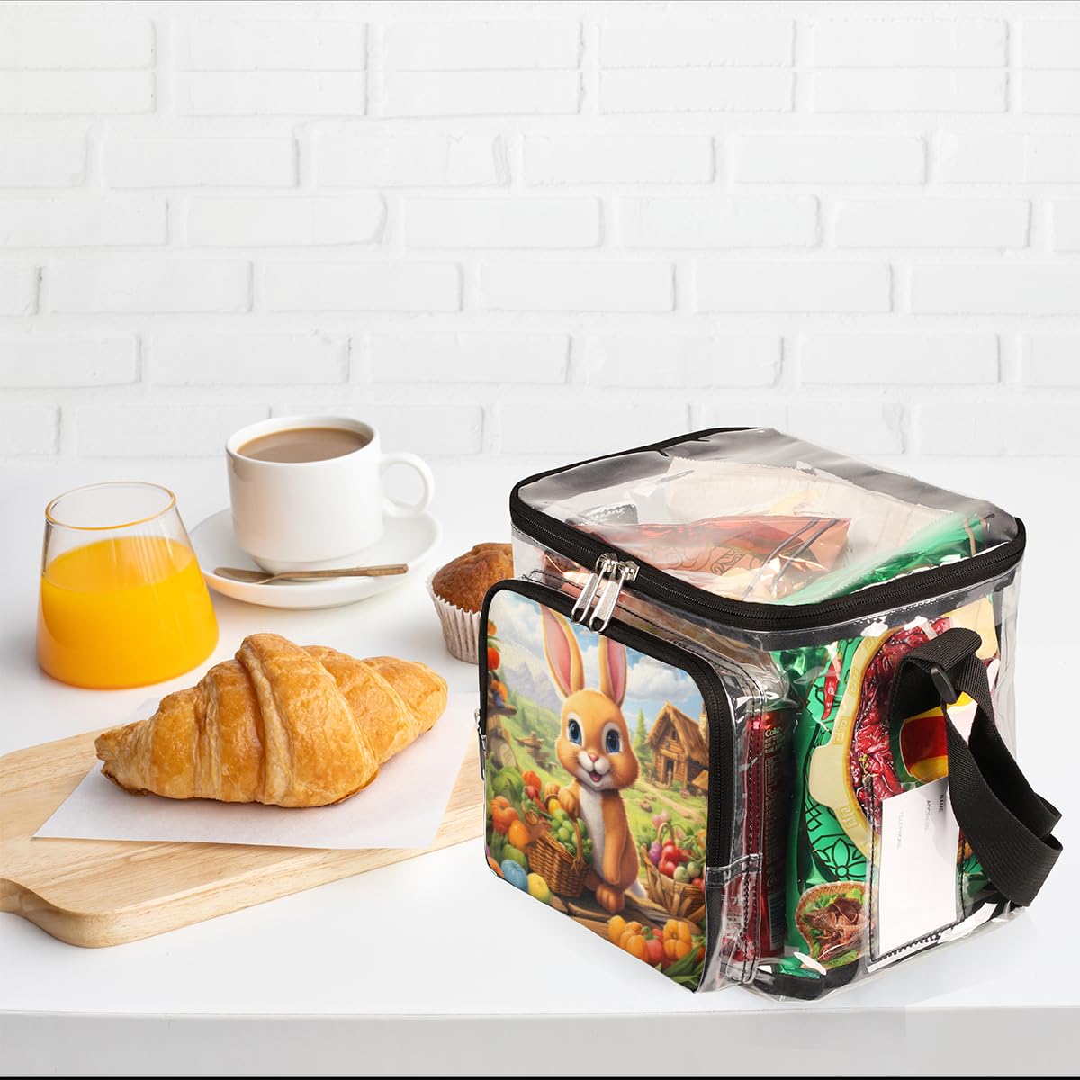Cartoon Animal Rabbit Clear Tote Bag with Handles - Farmhouse Style Transparent Crossbody Shoulder Bag for Lunch, Outdoor, Travel, Picnic, Concerts & Sports Events - Stadium Approved Multipurpose Carryall (Perfect for Beach Days, Music Festivals & School Essentials)