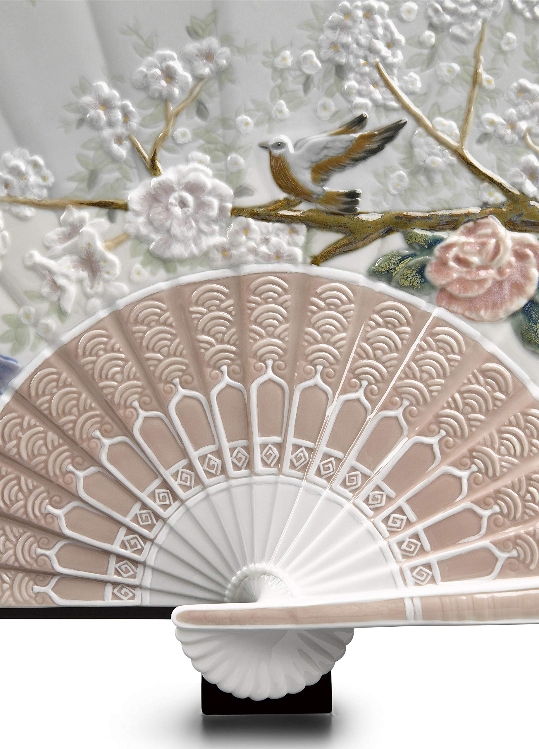 LLADRÓ Iris and Cherry Flowers Porcelain Hand Fan - Limited Edition Decorative Fan for Home Décor & Collectors