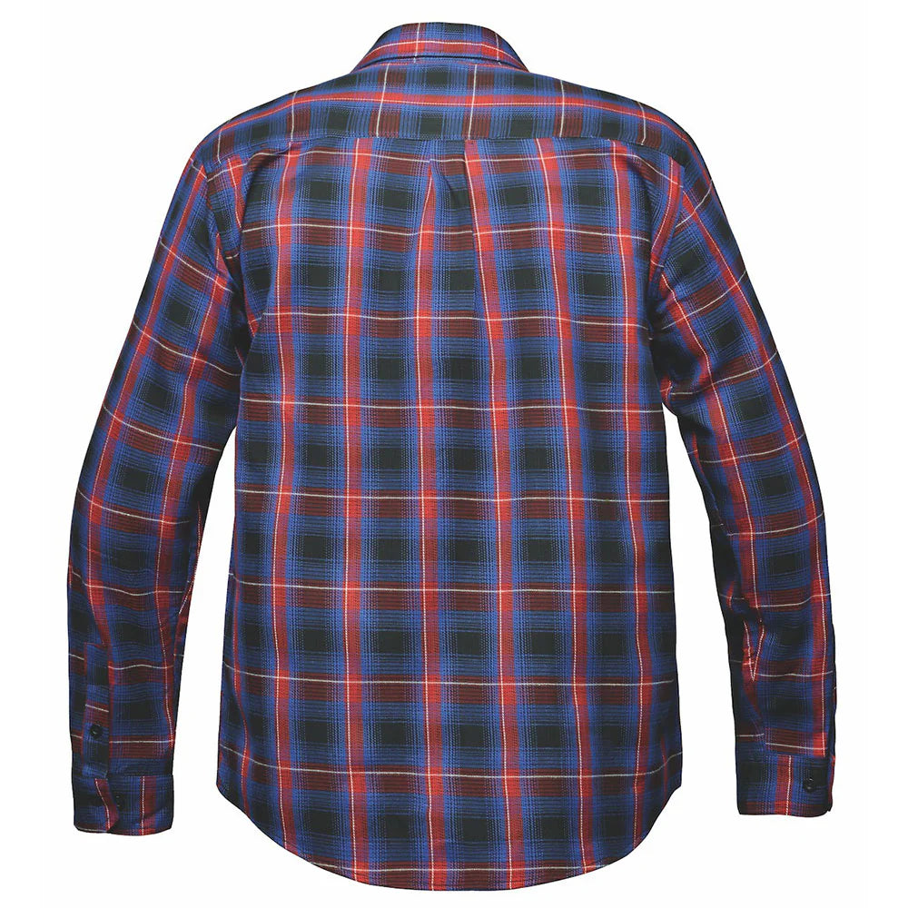 DERRINGER Men's Red and Blue Plaid Flannel Shirt - Soft Cotton Long Sleeve Button Down for Casual Wear, Outdoor Activities & Fall Fashion
