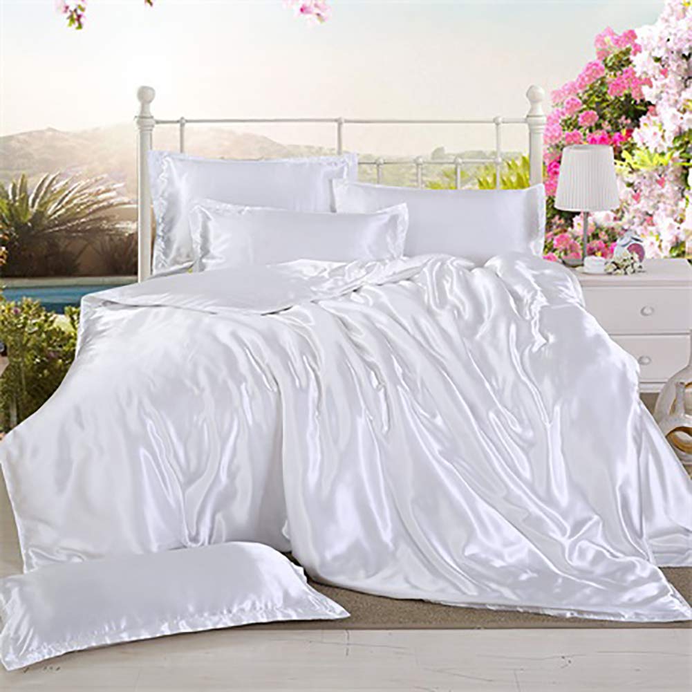 Luxury 100% Pure Satin Silk Bedding Set - King/Queen Size Duvet Cover & Pillowcases - Soft Breathable Bedclothes for Home Decor (Black/White/Silver/Brown) - Perfect for Master Bedroom, Hotel Style, Wedding Gift & Luxury Sleep Experience