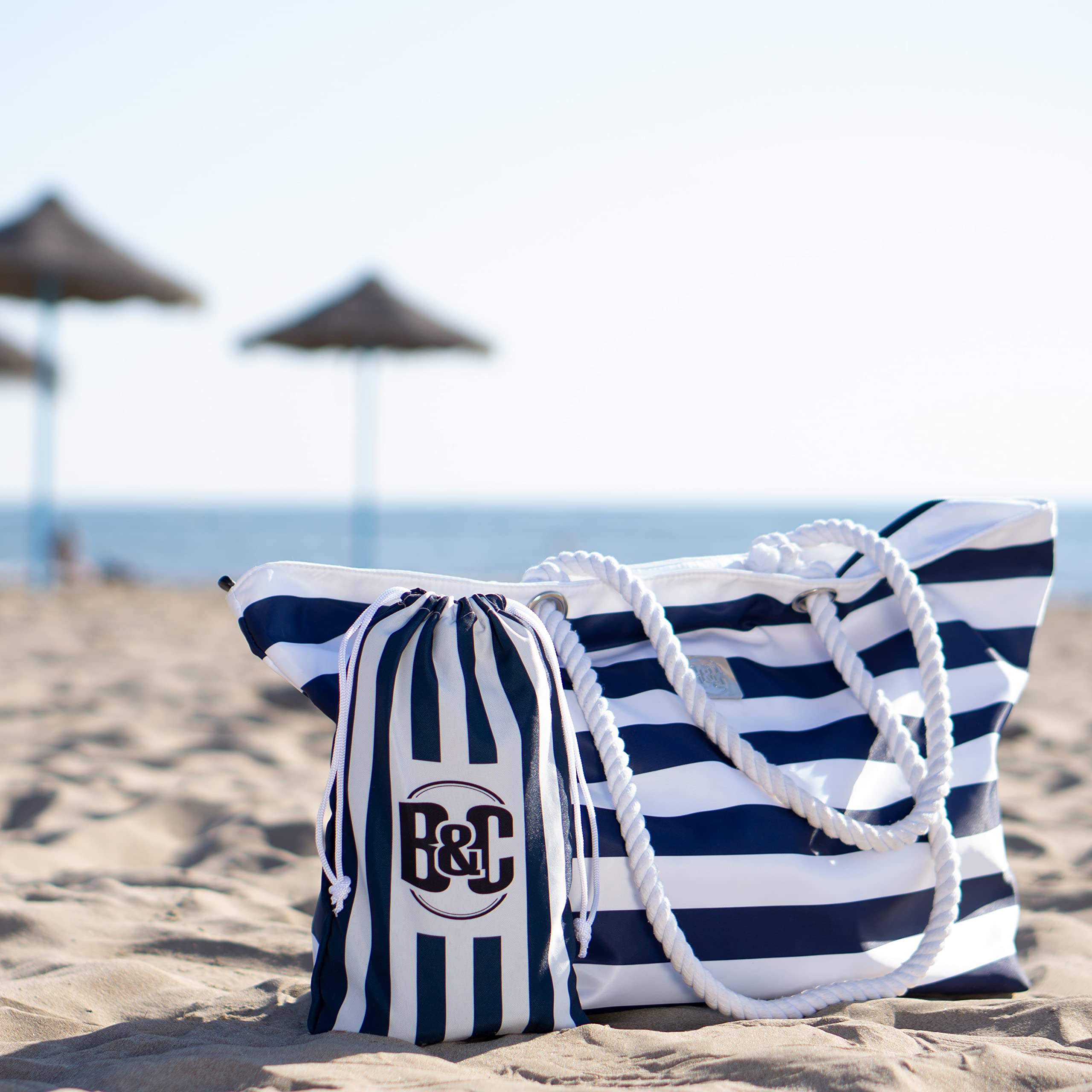 Large Waterproof Beach Tote Bag with Zipper & Pockets - for Travel & Pool Days