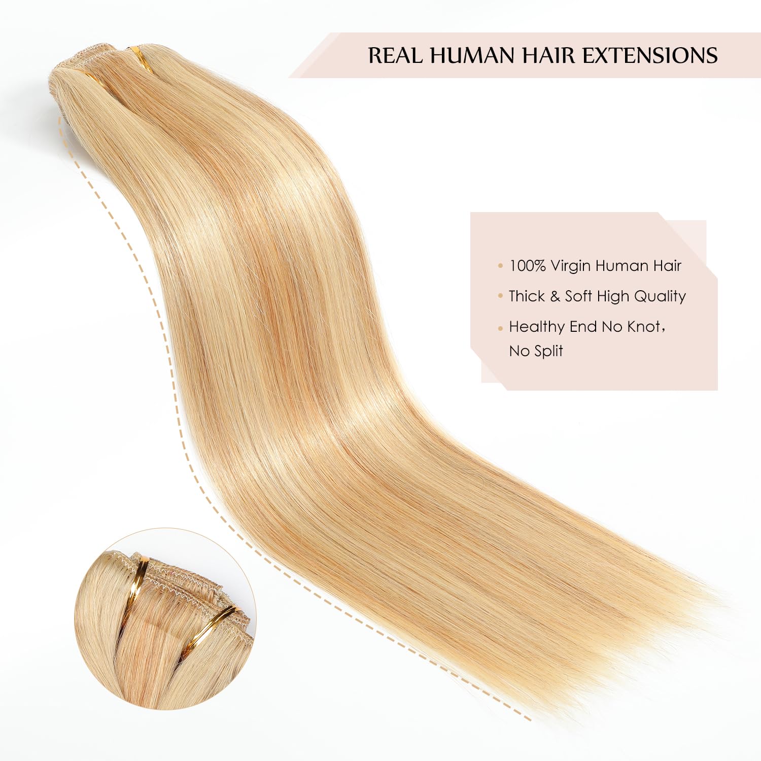 18 Inch 150g 7pcs Sisily Clip-in Human Hair Extensions - Real Remy Human Hair Blonde Straight Double Weft for Volume & Length | Perfect for Parties, Weddings & Everyday Styling