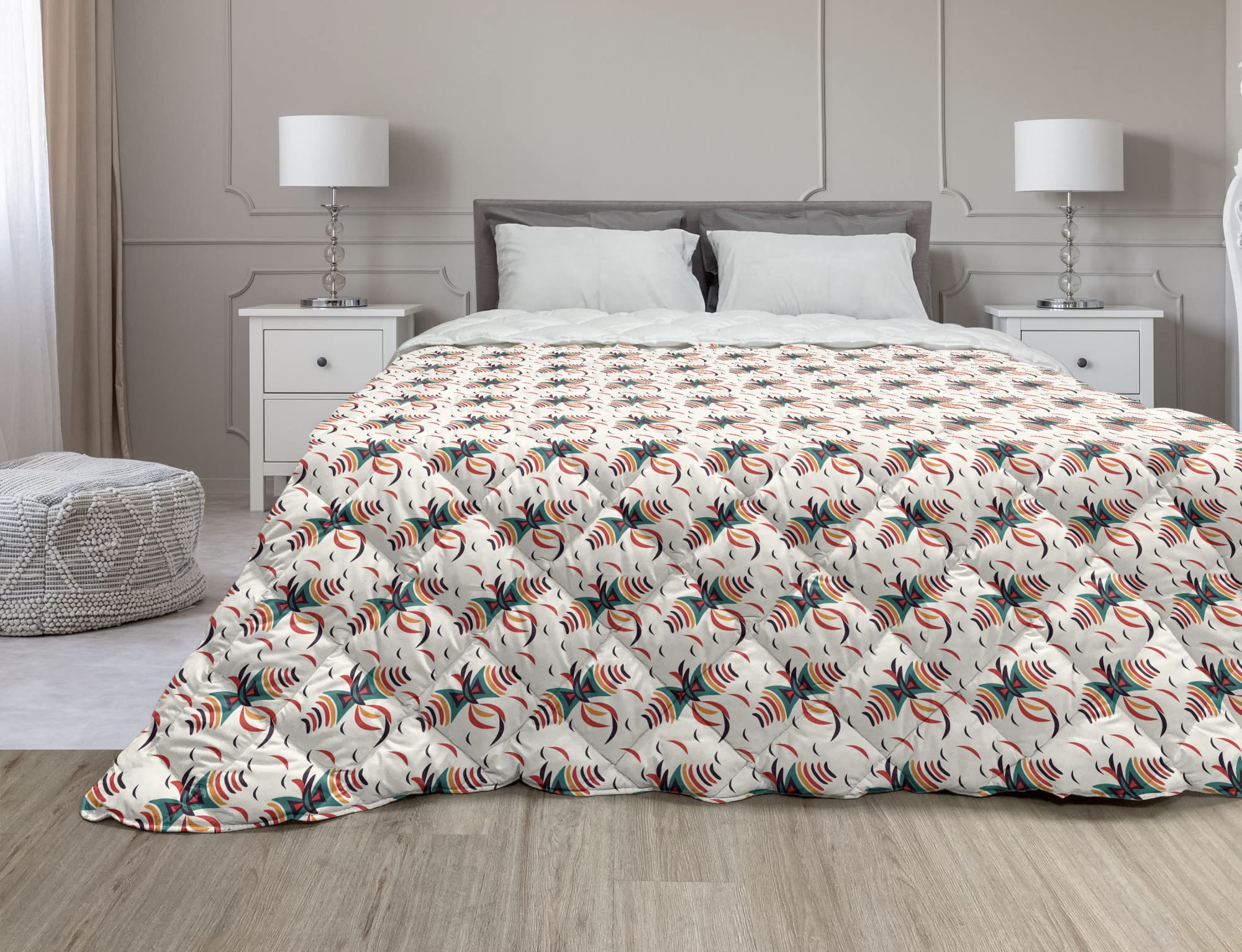 Ambesonne King Size Down Alternative Comforter - Abstract Colorful Kites Design, All Season Microfiber Quilt, Off White & Multicolor | Lightweight Bedding for Master Bedroom, Guest Room & Dorm