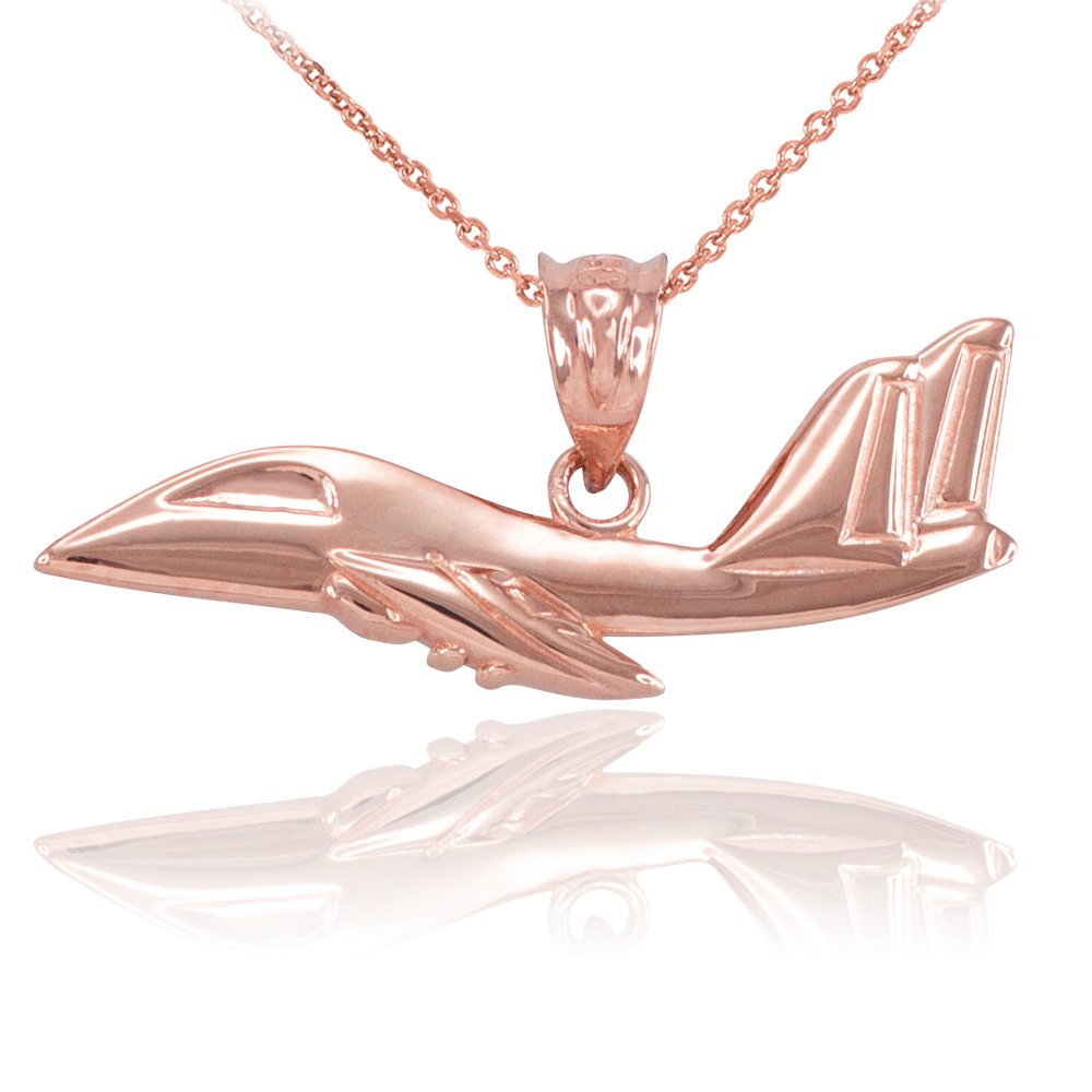 14K Rose Gold Fighter Jet Airplane Pendant Necklace for Men - Military Aviation Jewelry Gift for Pilots, Veterans & Aviation Enthusiasts - Perfect for Daily Wear, Special Occasions & Gifting