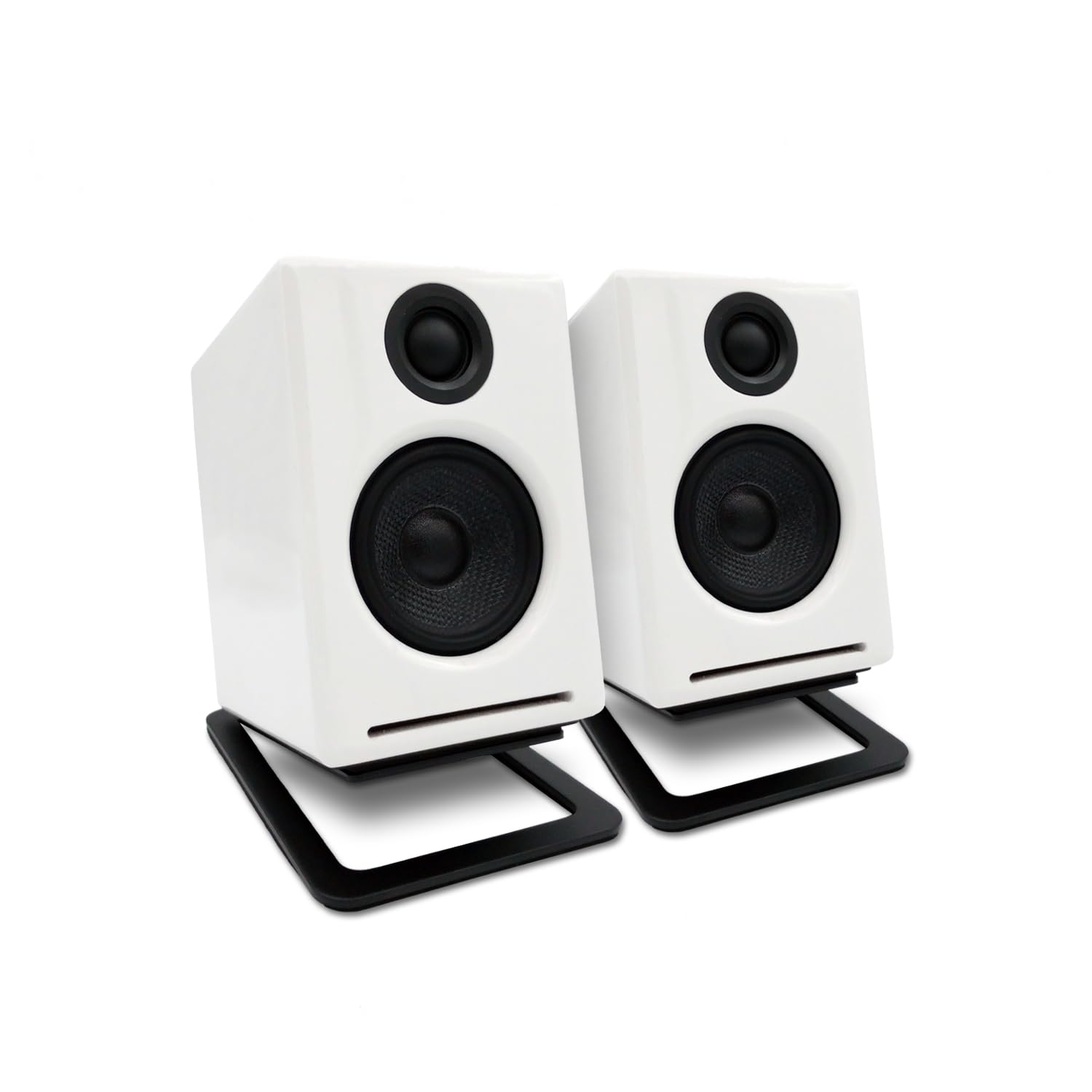 Audioengine A2+ Premium Bluetooth Bookshelf Speakers (White) with DS1M Metal Stands - Perfect for Home, Office & Studio Audio Setup