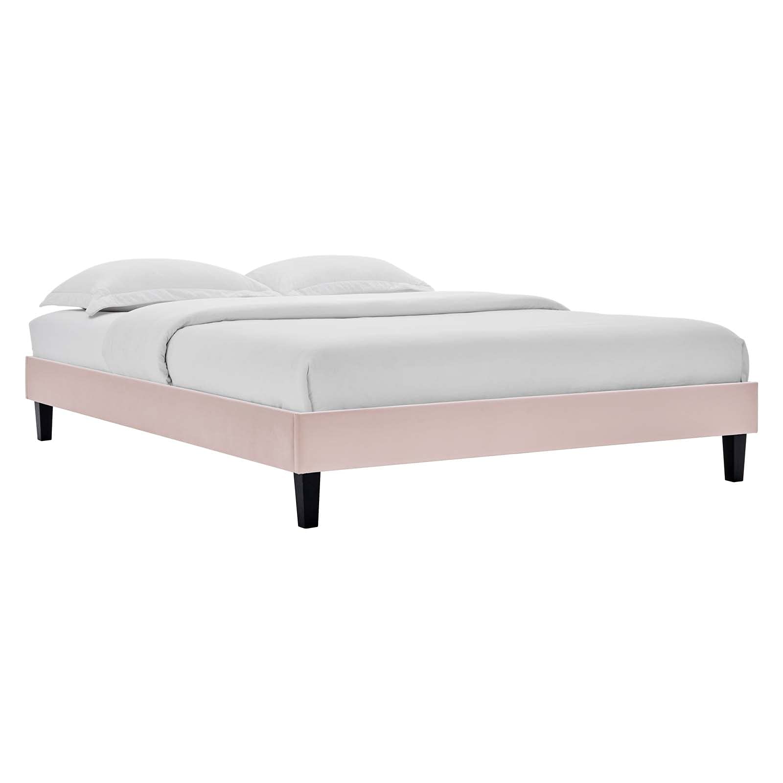 Modway Reign Queen Size Platform Bed Frame with Upholstered Headboard - Pink Velvet Fabric for Modern Bedroom Decor | Perfect for Master Bedrooms, Guest Rooms & Dormitories