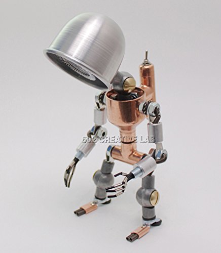 Original Creative Robot LED Art Toggle Switch Lantern - Unique Handmade Iron Metal Table Lamp for Bedroom, Living Room & Office Decor - Modern Industrial Desk Light for Nightstand, Bookshelf & Workspace