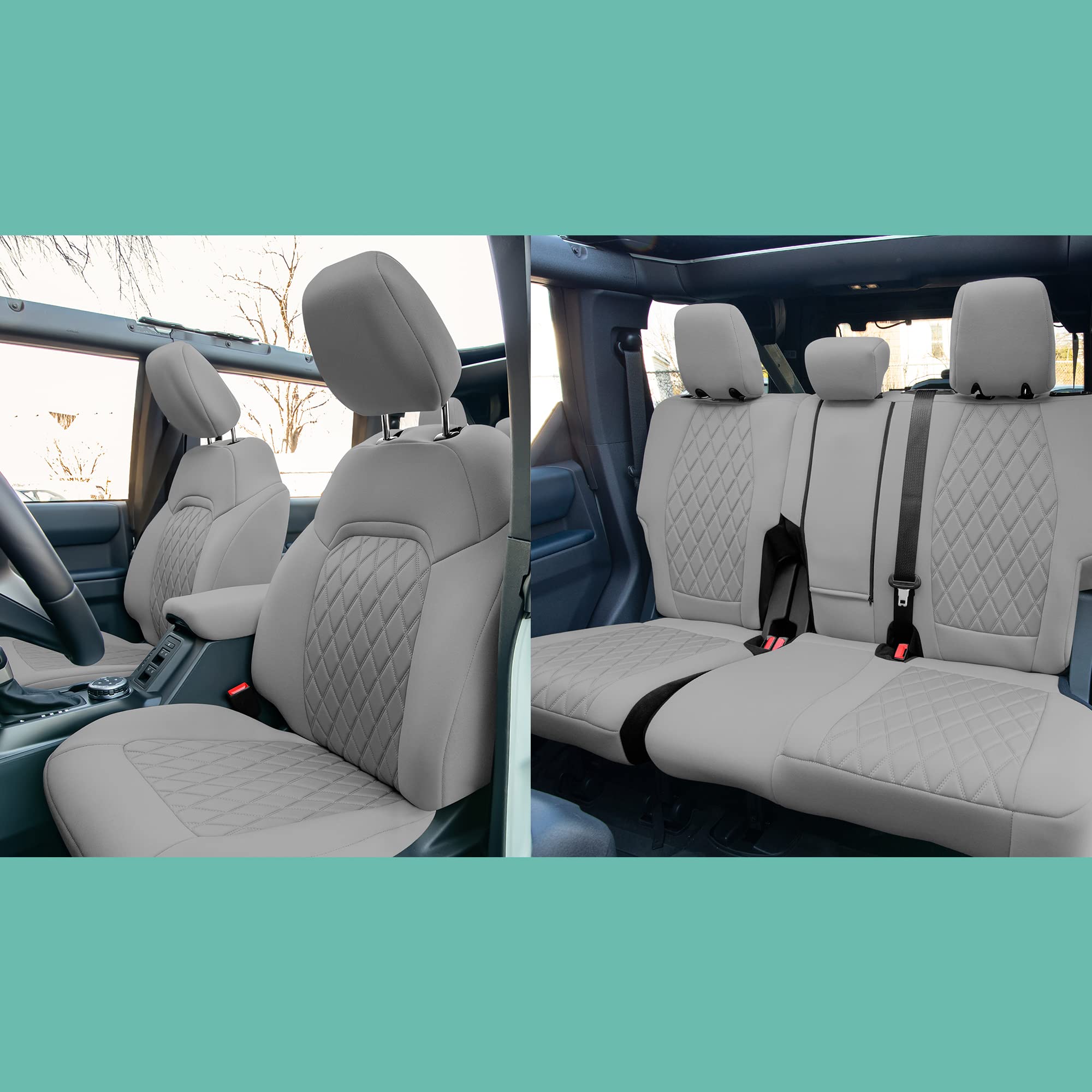 Custom Fit Neoprene Seat Covers for Ford Bronco 2021-2022 - Waterproof Neosupreme Front Seat Covers Full Set in Solid Gray | Perfect for Off-Roading, Camping & Daily Commute