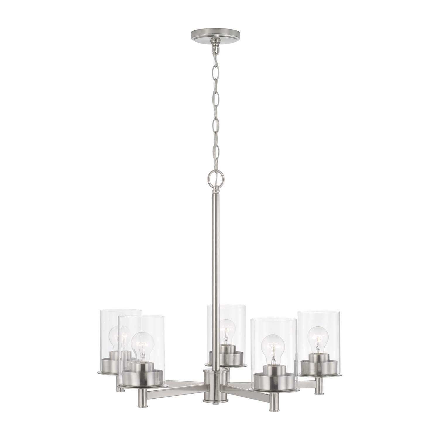 HomePlace Lighting 446851BN-532 5-Light Round Chandelier with Clear Glass, 500W Brushed Nickel Finish - 24