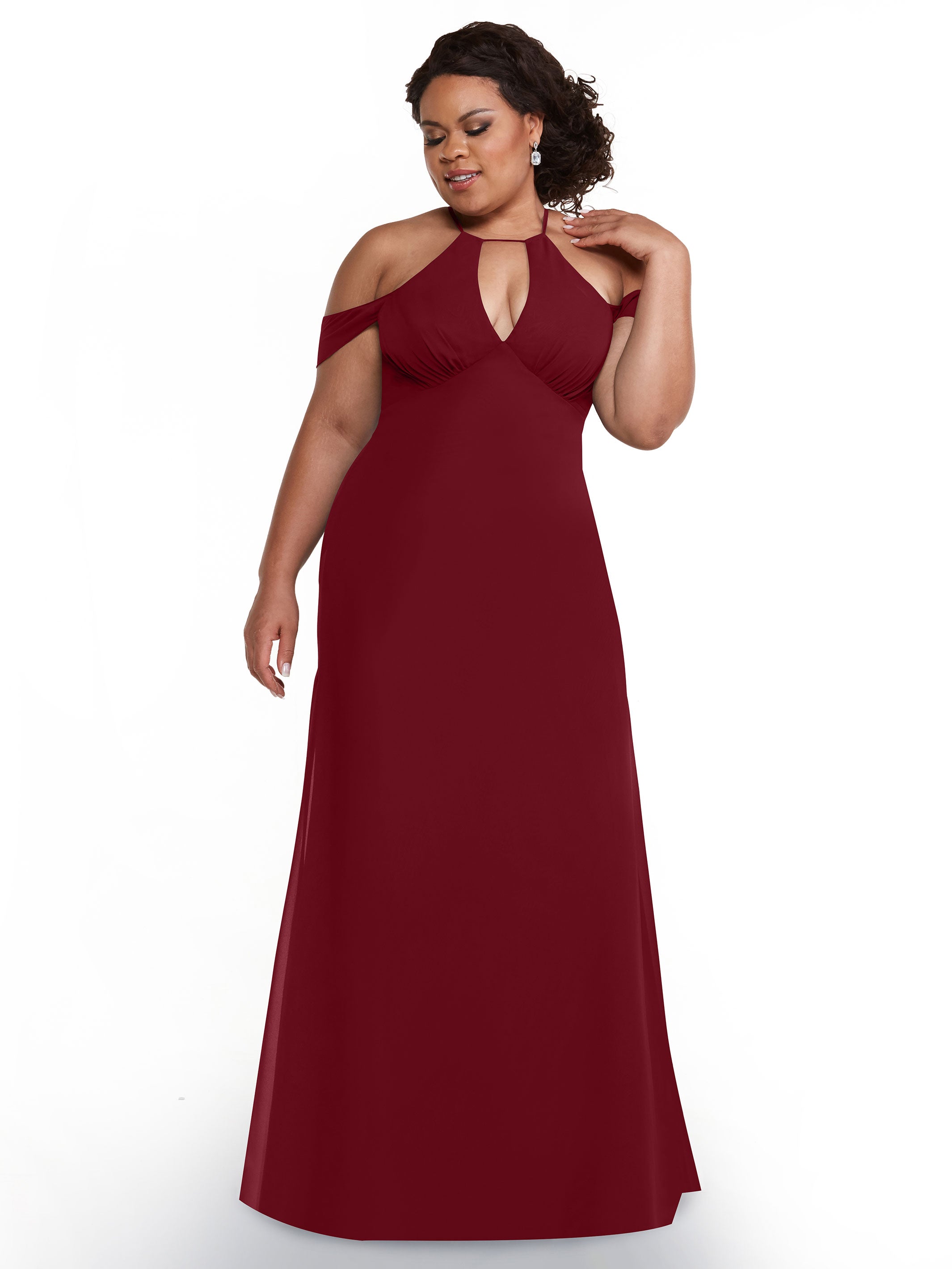 Elegant Off-the-Shoulder Chiffon Bridesmaid Dress with Halter Neckline - Perfect for Weddings, Formal Events & Special Occasions