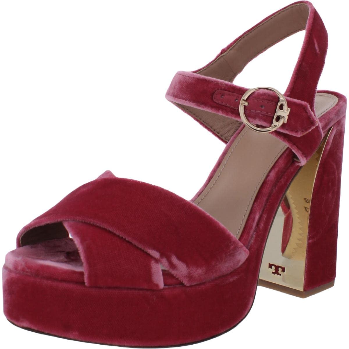 Tory Burch Women's Loretta Velvet Platform Sandals - Pink Size 5.5 Medium (B,M) | Comfortable Dressy Heels for Weddings, Parties & Summer Outfits