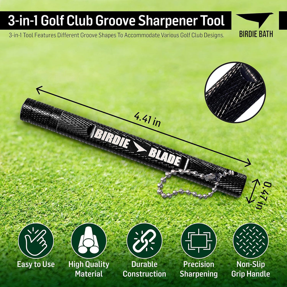 Birdie Golf: 3-in-1 Golf Club Groove Sharpener Tool - Birdie Blade for Professional Club Maintenance | Perfect for Driving Range & Home Practice