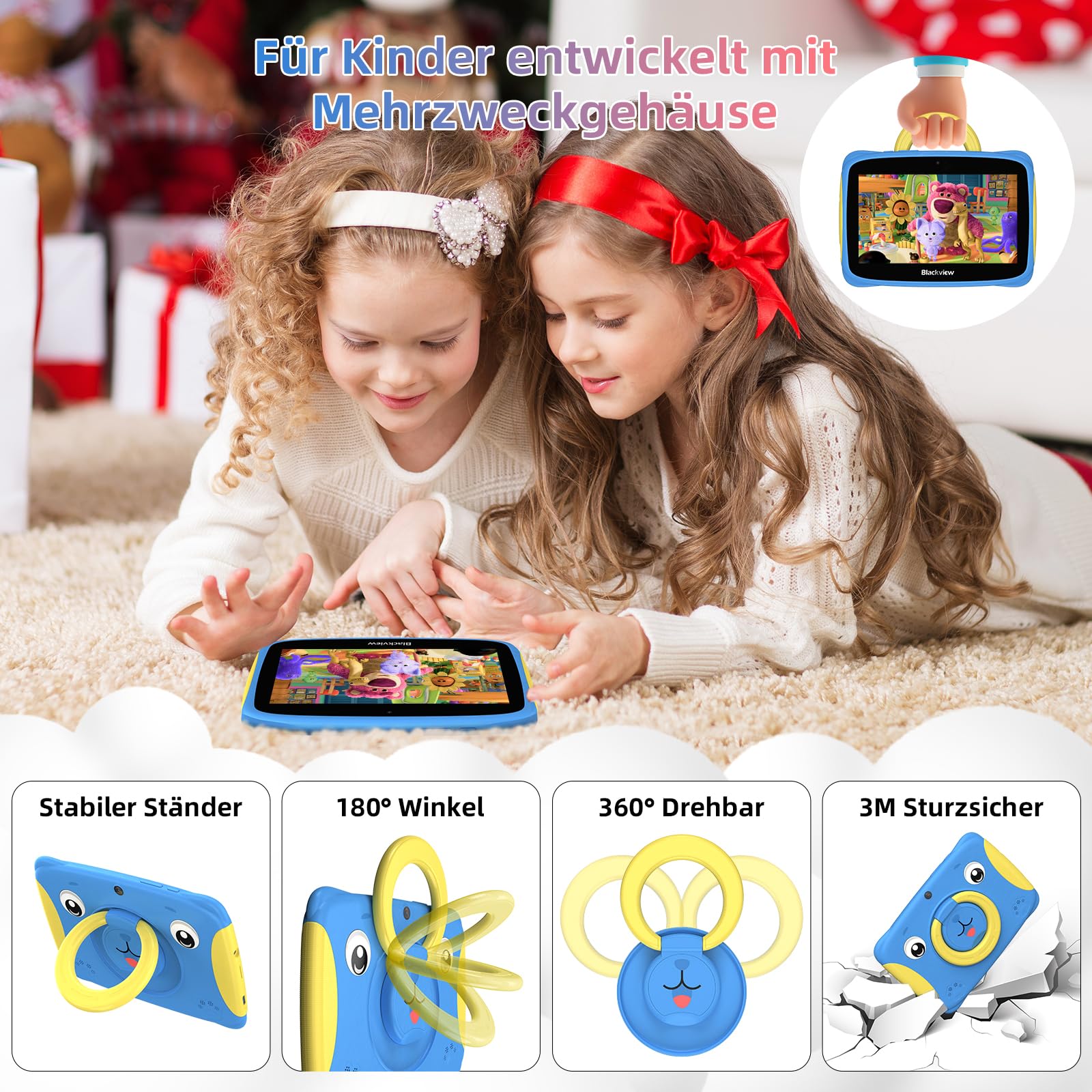 Blackview Kinder Tablet 7 Inch - Android Kids Tablet for Ages 6+ with Educational Games, 4GB RAM 32GB Storage, WiFi, Dual Cameras, GMS Certified, Shockproof Case, Parental Controls - Perfect for Learning, Entertainment & Travel