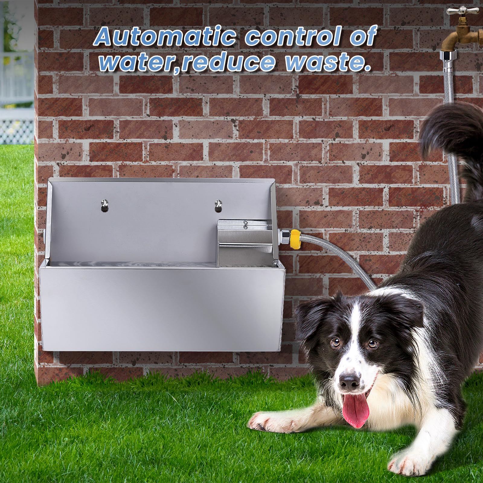 Automatic Dog Water Dispenser - 2.1 Gallon Stainless Steel Pet Water Bowl for Outdoor Use, Self-Filling Waterer for Dogs, Cats, Chickens & Livestock with Drainage Hole - Perfect for Backyards, Kennels & Farms