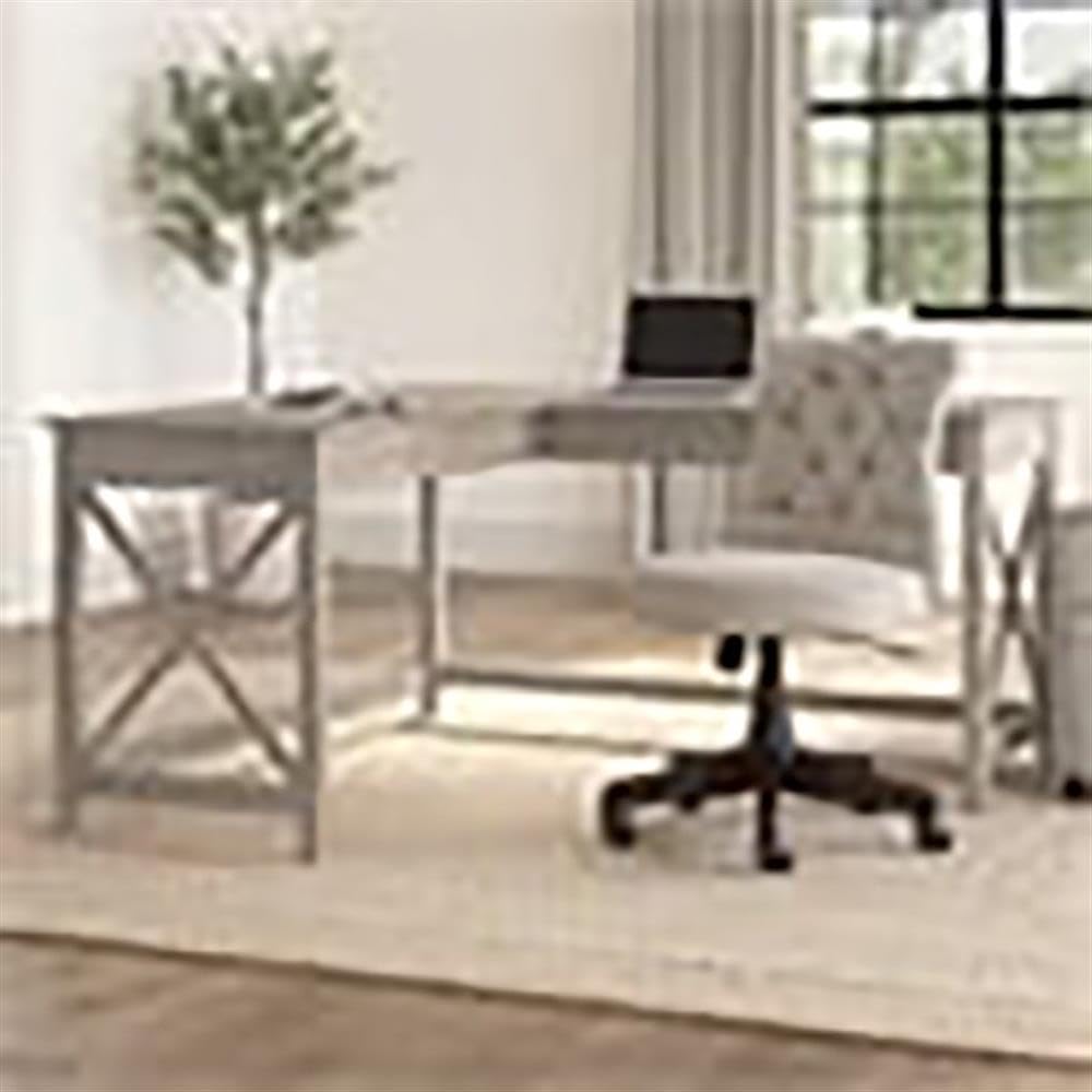 Atlin Designs 60 Inch L-Shaped Computer Desk with Keyboard Tray - Engineered Wood Home Office Desk in Washed Gray Finish - Perfect for Small Spaces, Gaming & Work from Home Setup