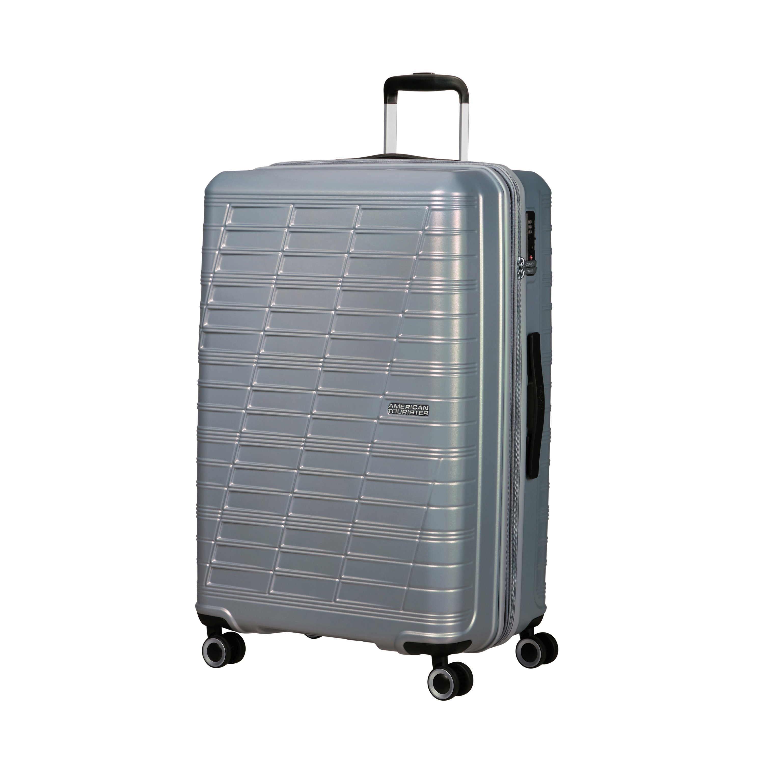 American Tourister Surftime Spinner 3-Piece Luggage Set - Lightweight Expandable Suitcase with 360° Wheels for Travel, Vacation & Business Trips (Black/Blue) - Perfect for Airplane Carry-On & Checked Baggage