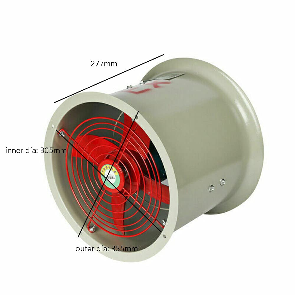 180W 110V Explosion-Proof Axial Flow Fan - 12 Inch Portable Exhaust Blower, 300mm 1450RPM for Garage, Factory, Basement Ventilation | High-Power Industrial Utility Fan for Pipeline, Workshop & Warehouse Air Circulation