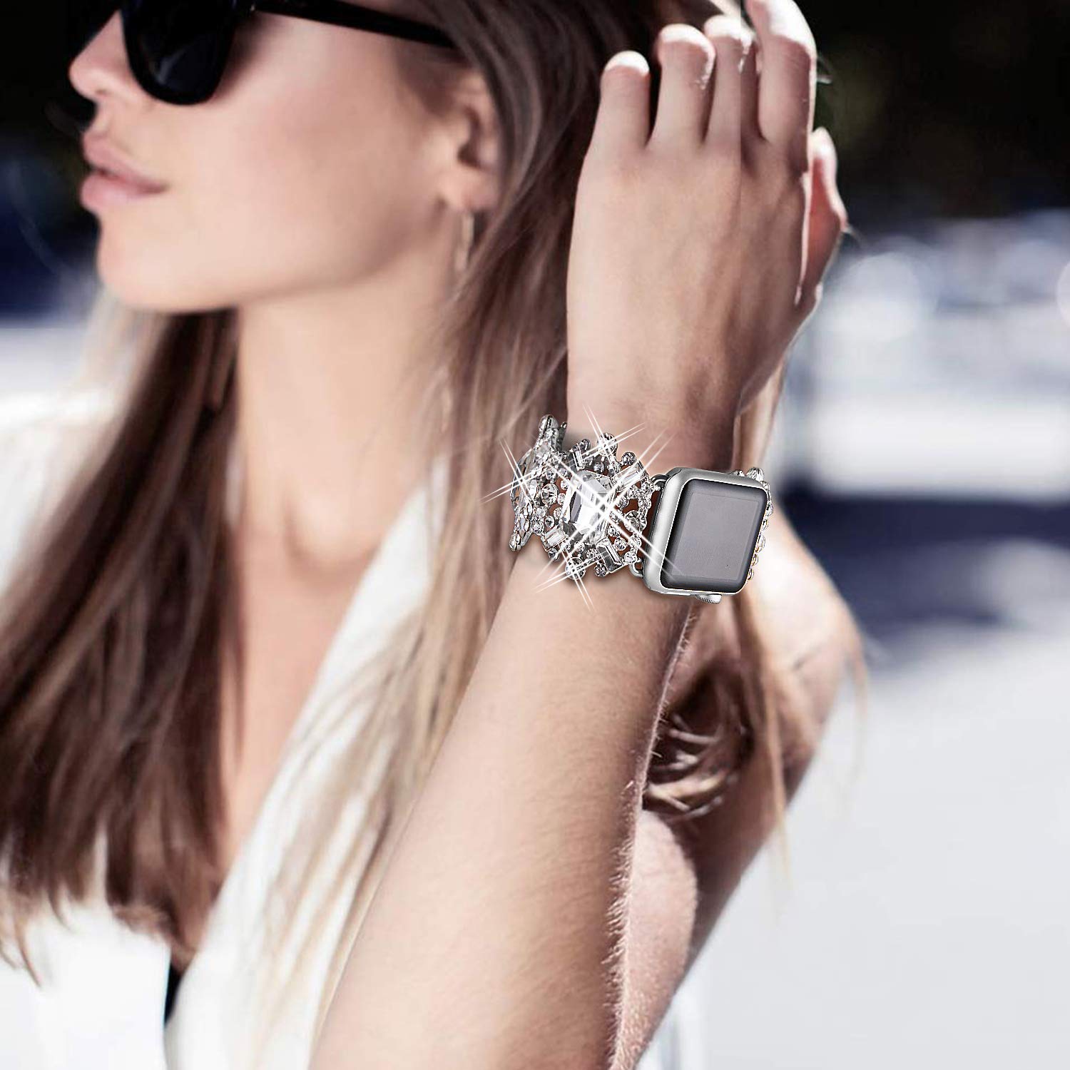 VIQIV Bling Bands for Apple Watch 38mm 40mm 41mm 42mm 44mm 45mm 49mm - Compatible with Series SE 9 8 7 6 5 4 3 2 & Ultra - Diamond Rhinestone Dressy Metal Wristband Strap for Women - Perfect for Parties, Weddings & Special Occasions