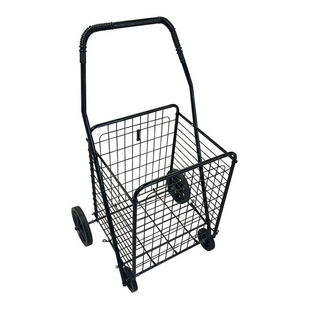Medium Folding Shopping Cart with Wheels - Portable Grocery Organizer & Utility Trolley with Single Basket - Ideal for Grocery Shopping, Office Storage, and Home Organization