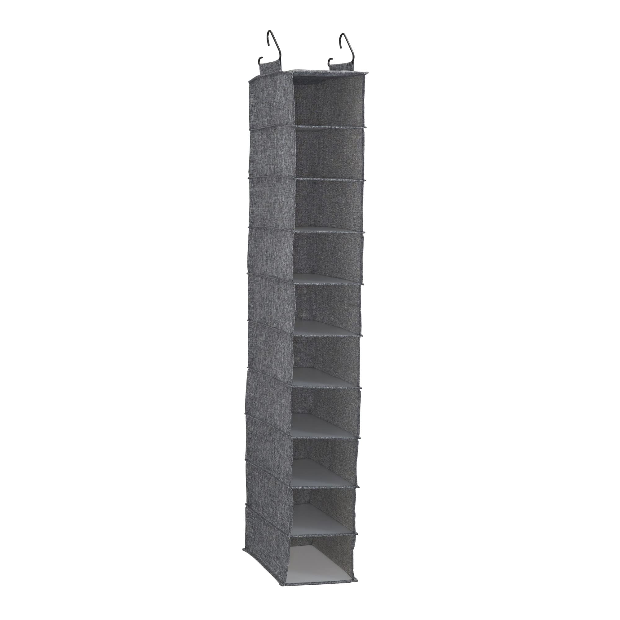 10-Pack Hanging Closet Organizer with Hooks - Space Saving Storage Shelf for Clothes, Shoes & Accessories - Durable Graphite Fabric - Perfect for Bedroom, Closet & Dorm Organization