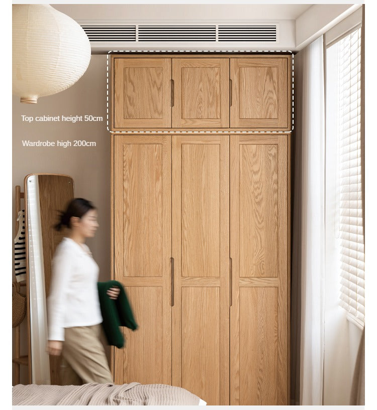 Solid Oak Wood Narrow Wardrobe - Slim Space-Saving Closet for Bedroom, Hallway, or Small Apartment