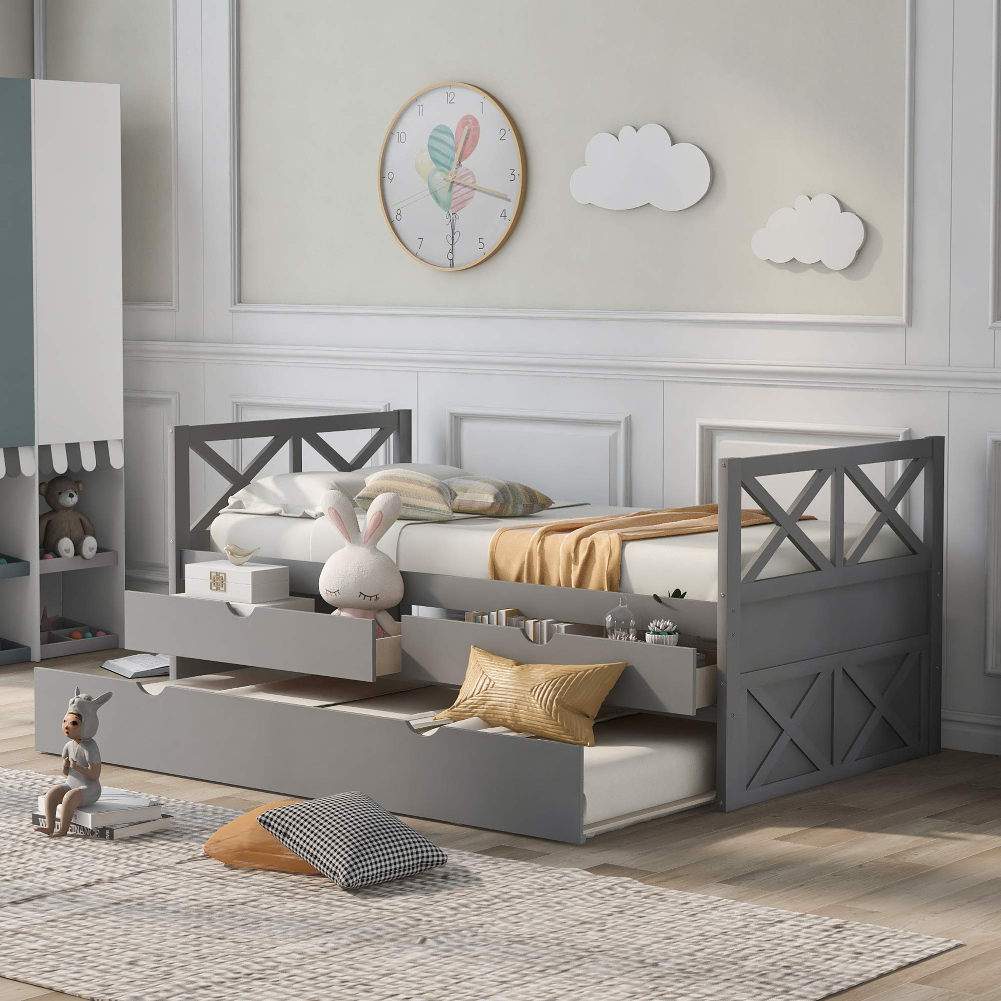 Twin Daybed with Trundle & Storage Drawers - Wood Slat Support for Teens & Guest Rooms