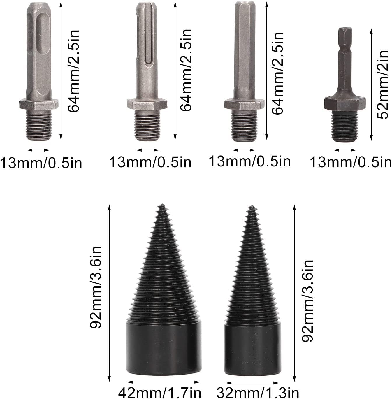 6PCS Firewood Log Splitter Drill Bit Set - Removable Cones Wood Splitter for Electric Drill, 32-42mm Woodworking Tools for DIY Firewood Splitting & Household Use (Perfect for Camping, Fireplaces & Wood Stoves)