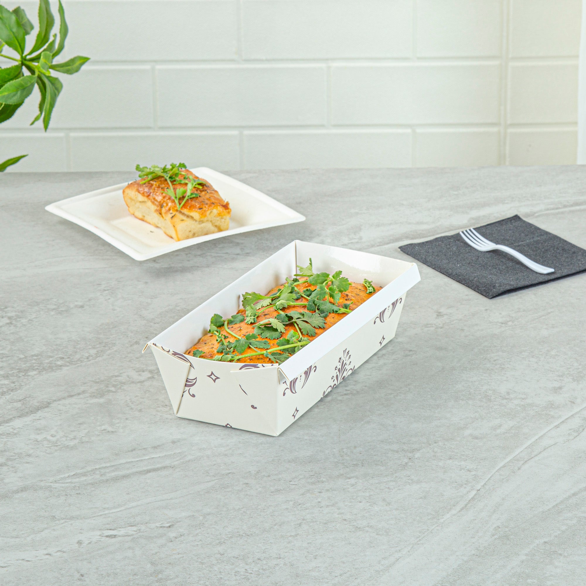 Bake Tek 32 oz Beige Vintage Floral Greaseproof Paper Loaf Pans - 8 x 3.75 x 2.25 Inches - Pack of 100 - Perfect for Baking Bread, Cakes & Holiday Treats