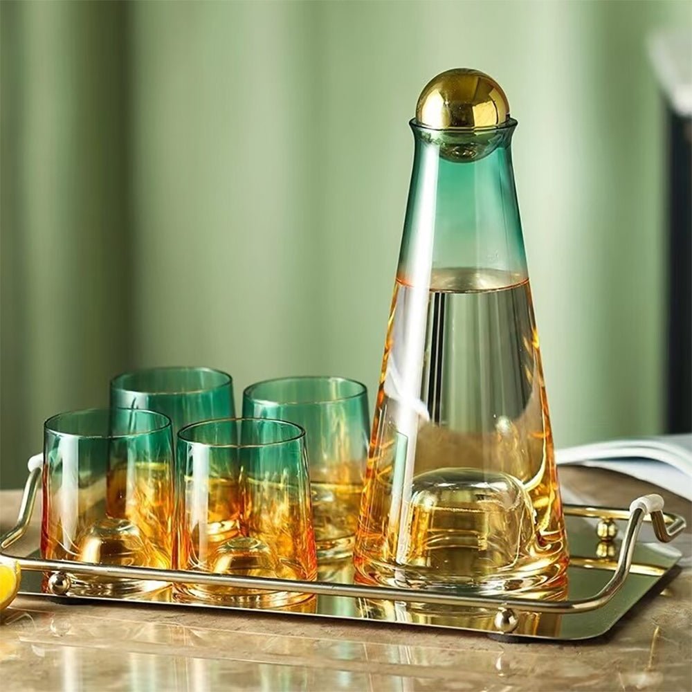 Luxury Hermes Glass Carafe Set - Elegant Water Pitcher with 4 Matching Glasses for Wine, Juice & Water - Perfect for Dinner Parties, Weddings & Home Decor