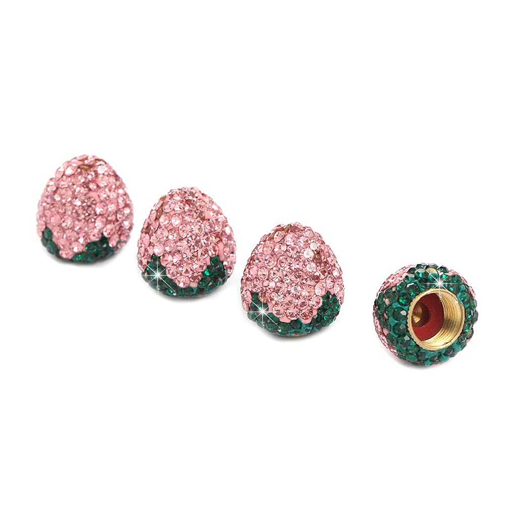Sparkling Pink Rhinestone Car Tire Valve Stem Caps - 4 Pack Handmade Crystal Bling Accessories for Cars, SUVs & Trucks - Elegant Dustproof Decoration for Wheels (Perfect for Car Shows, Gifts & Personalization)