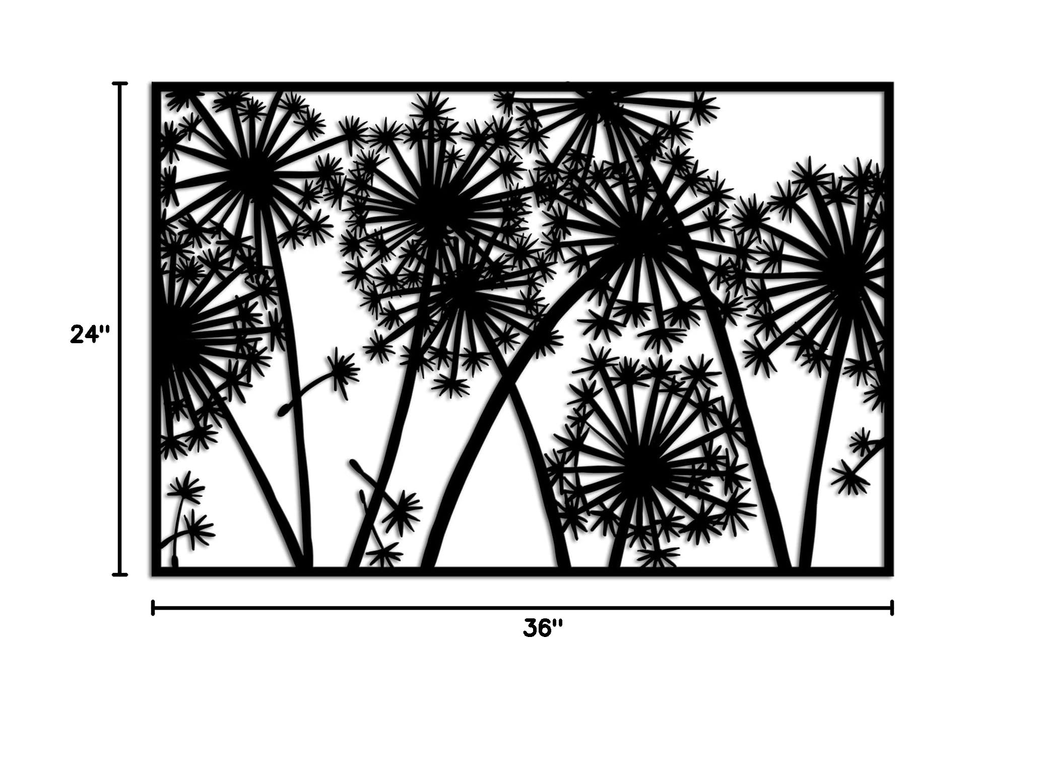 RnnJoile Metal Dandelion Wall Art - Rustic Abstract Flower Decor for Home, Office & Living Room - Black Dandelion Wall Sculpture - Garden Decorations 24x36 Inch - Perfect for Farmhouse, Boho & Modern Interior Design