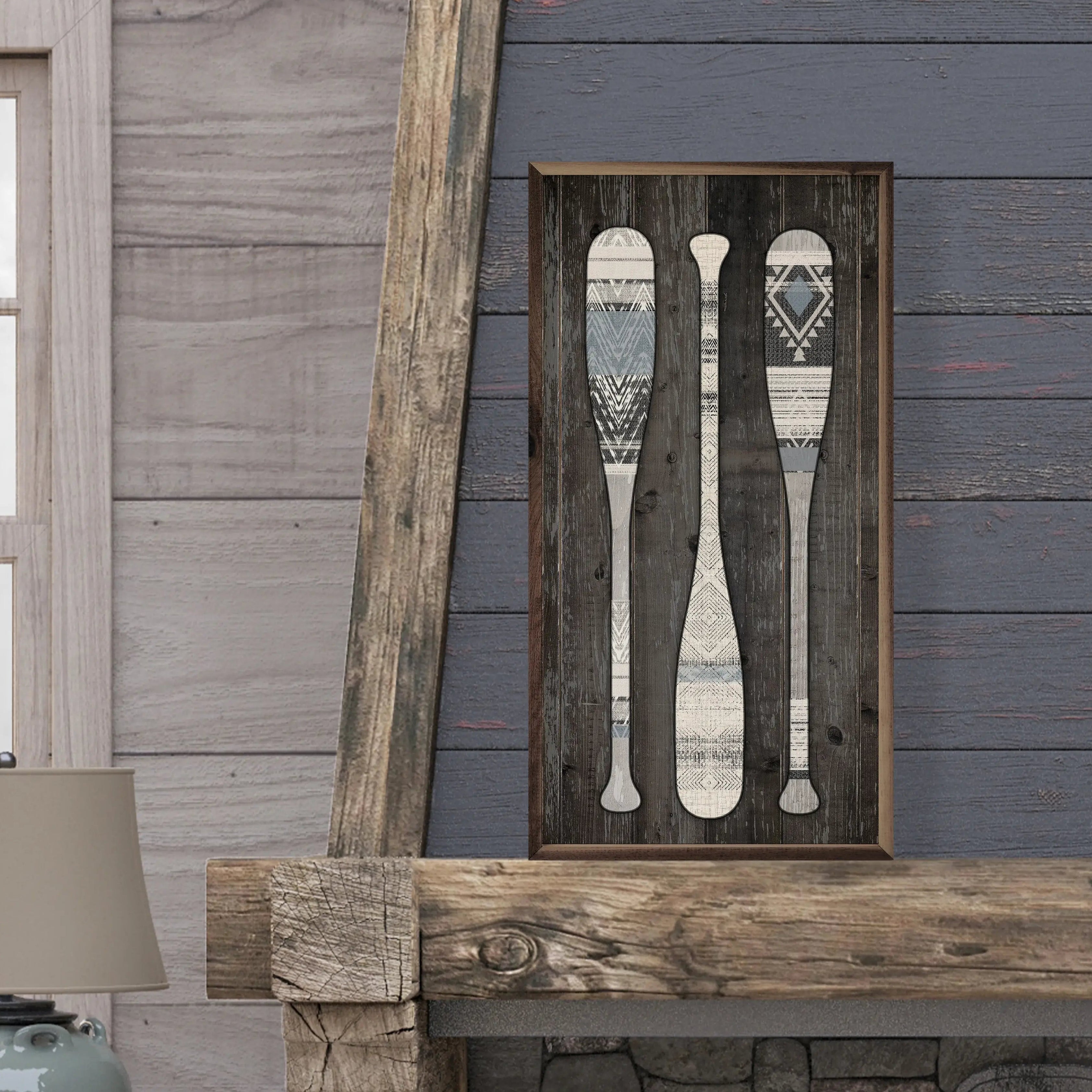 Lodge Oars Wood Framed Print - Vintage Nautical Wall Art Decor for Living Room, Bedroom & Office - Perfect for Coastal, Cabin or Rustic Home Decor